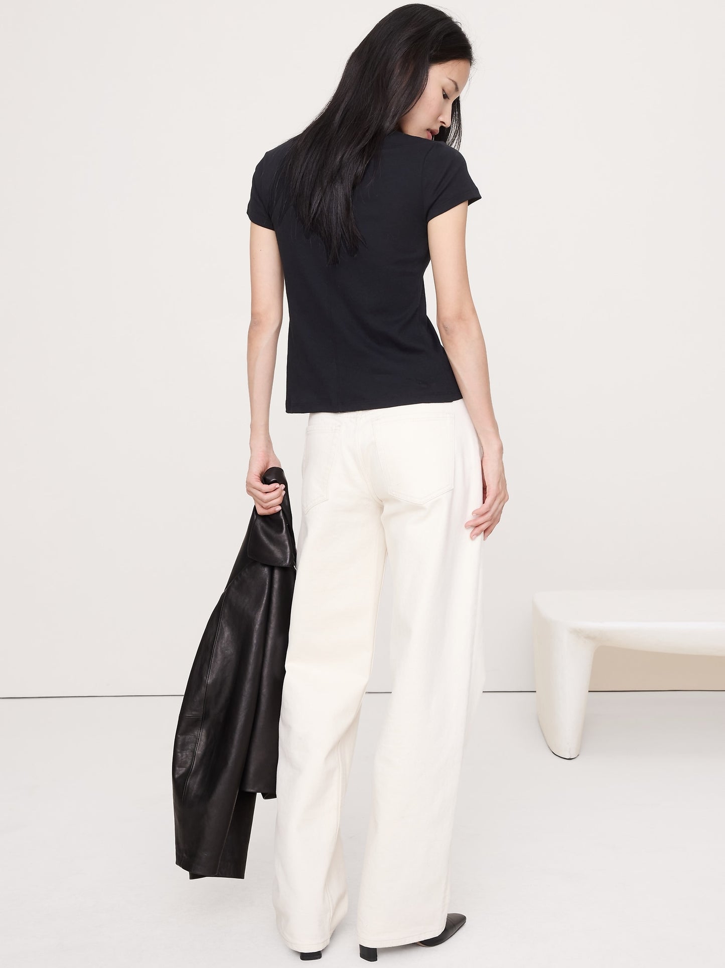 Baby Rib Cotton Mock-Neck T-Shirt