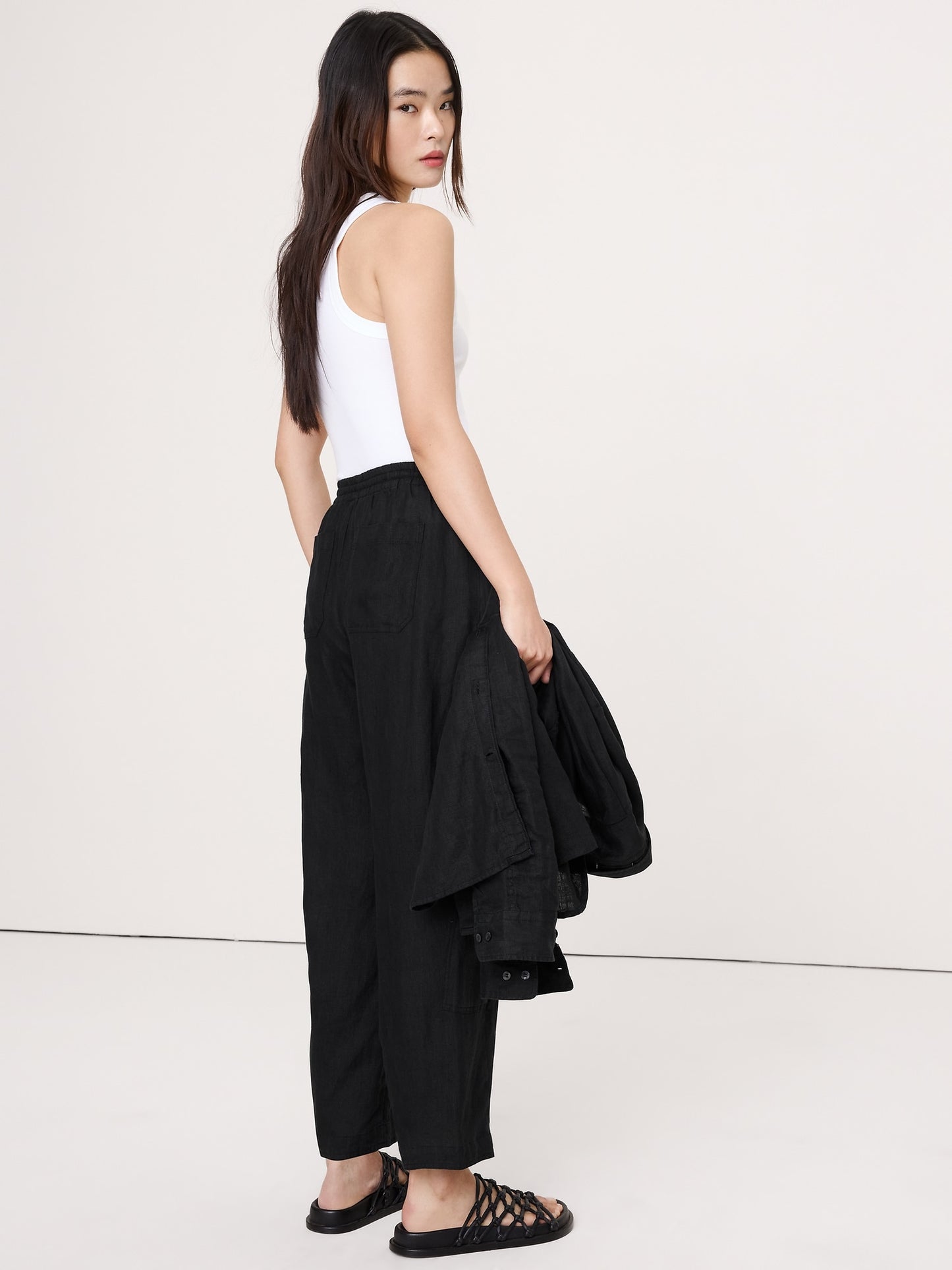 Barrel-Leg Linen Pull-On Pant
