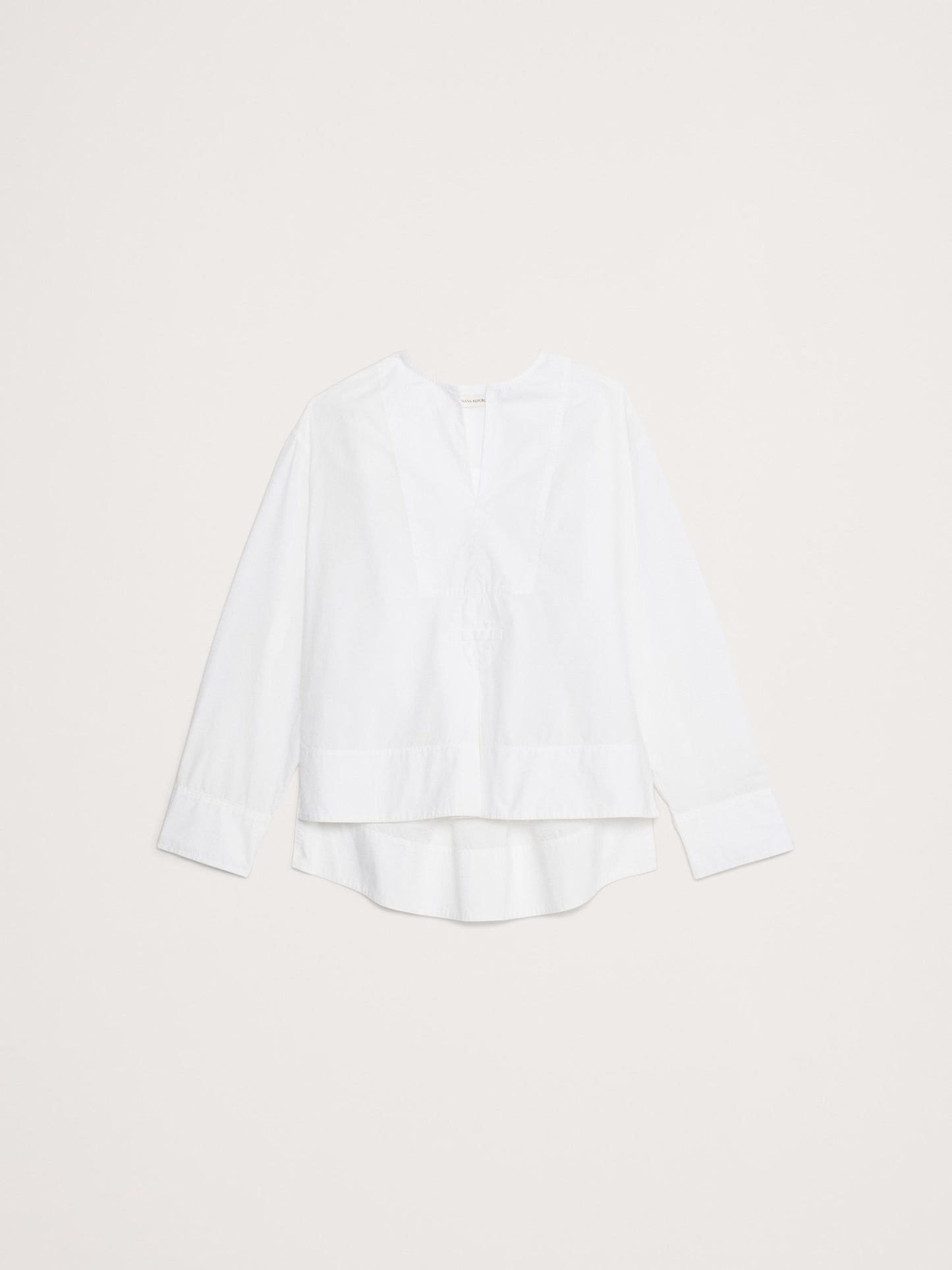 Cotton Poplin Popover Top with Rolled Cuffs