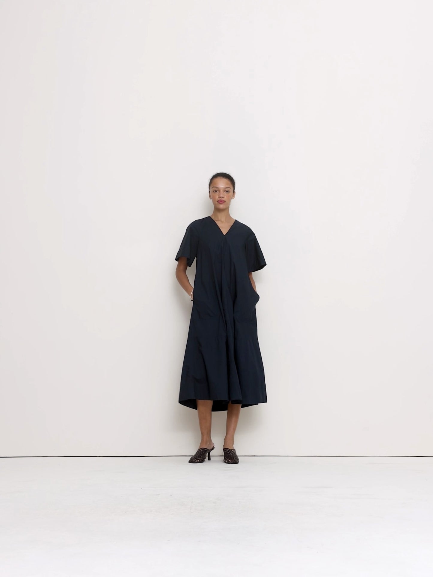 Cotton Poplin Trapeze Midi Dress