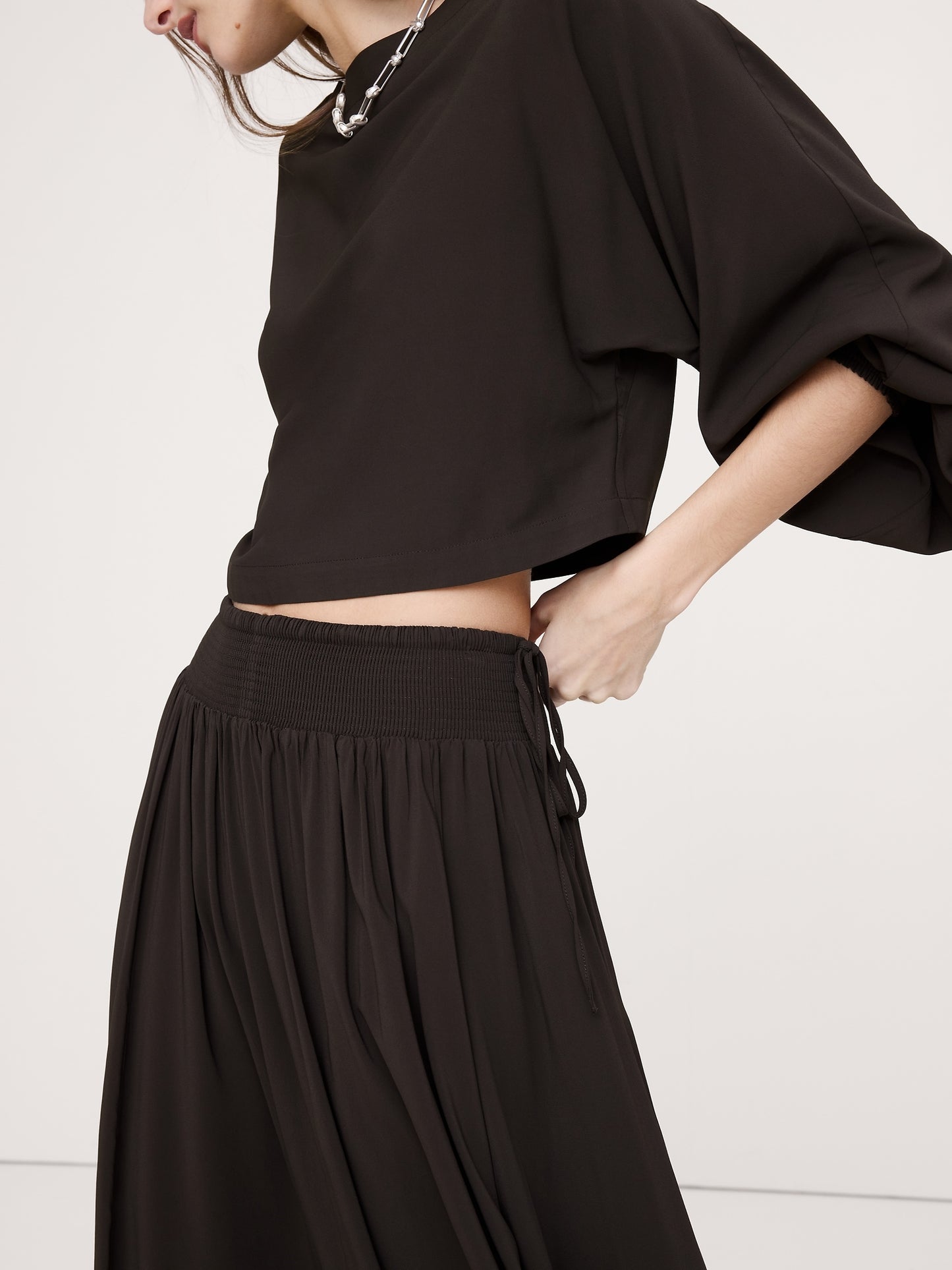 Smocked Georgette Maxi Skirt