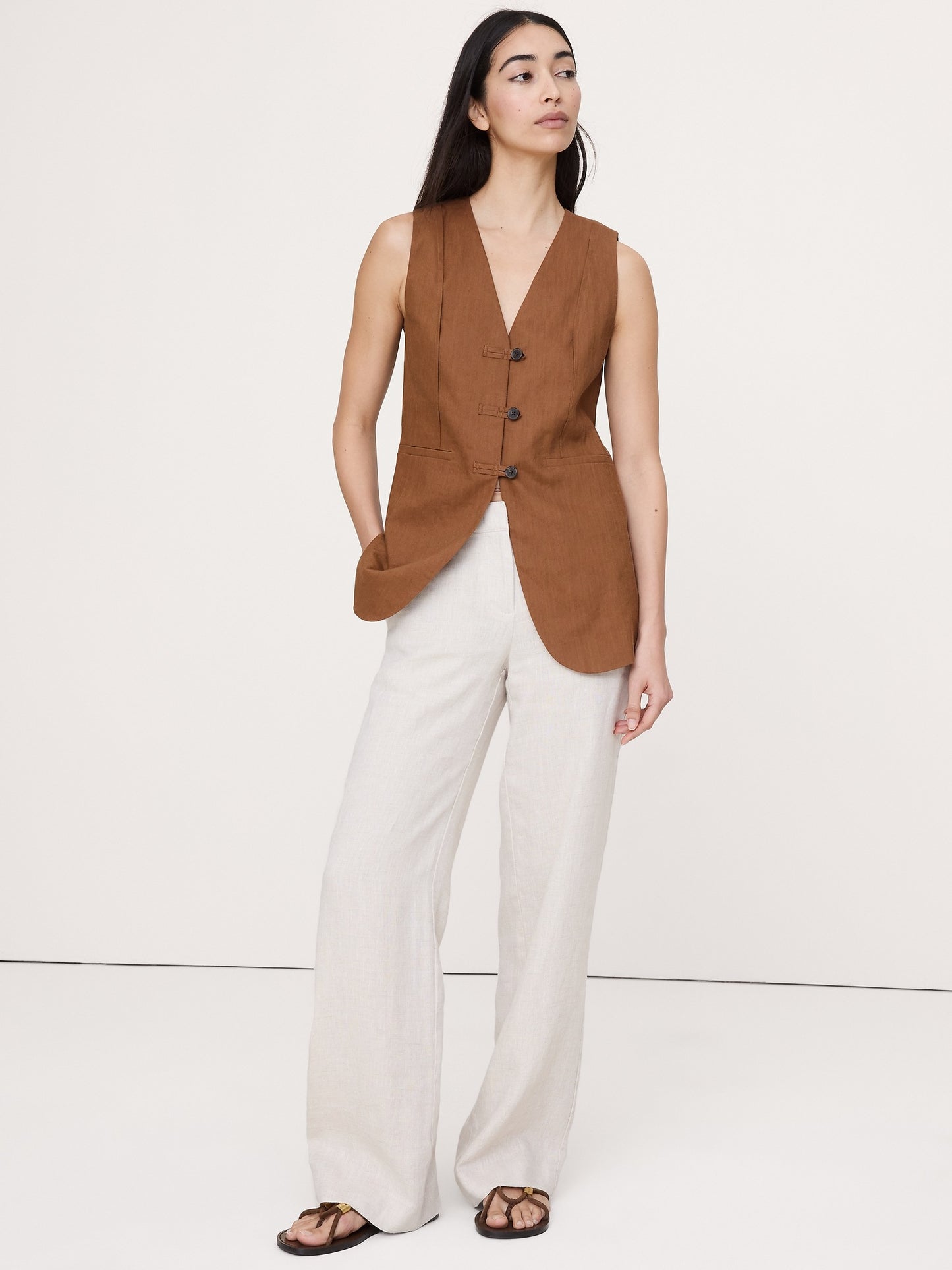 Stretch Linen-Viscose Long Vest