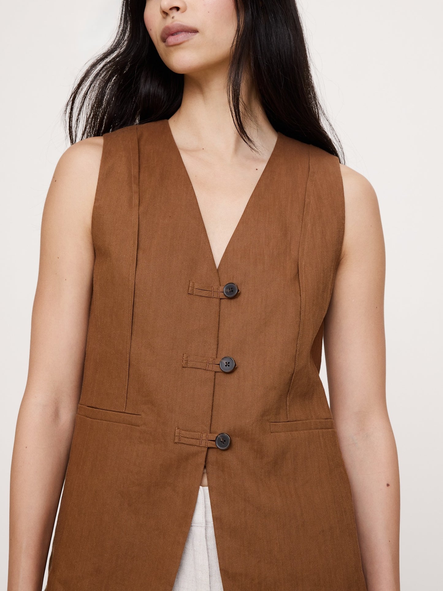 Stretch Linen-Viscose Long Vest