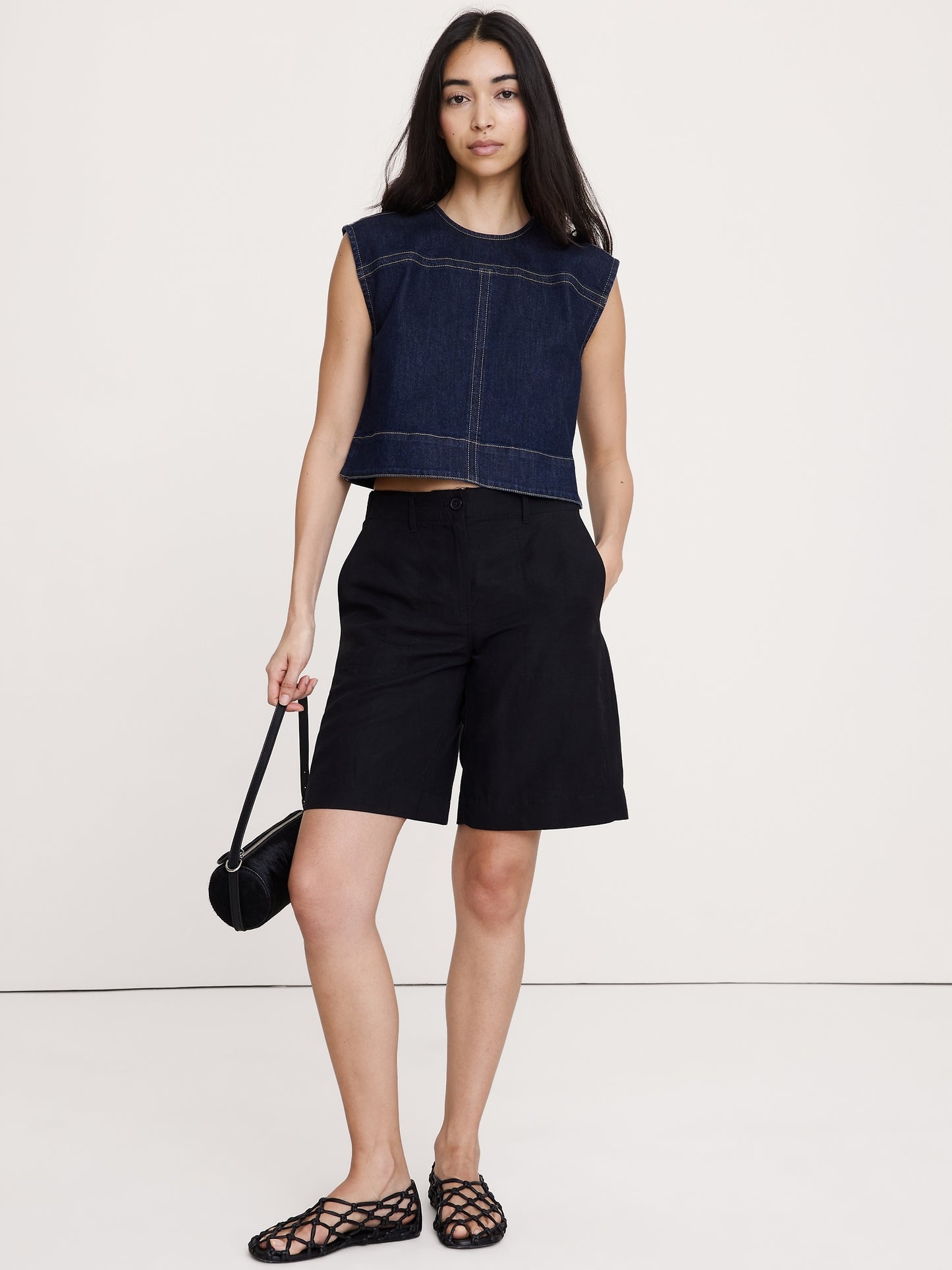 Top-Stitched Denim Top