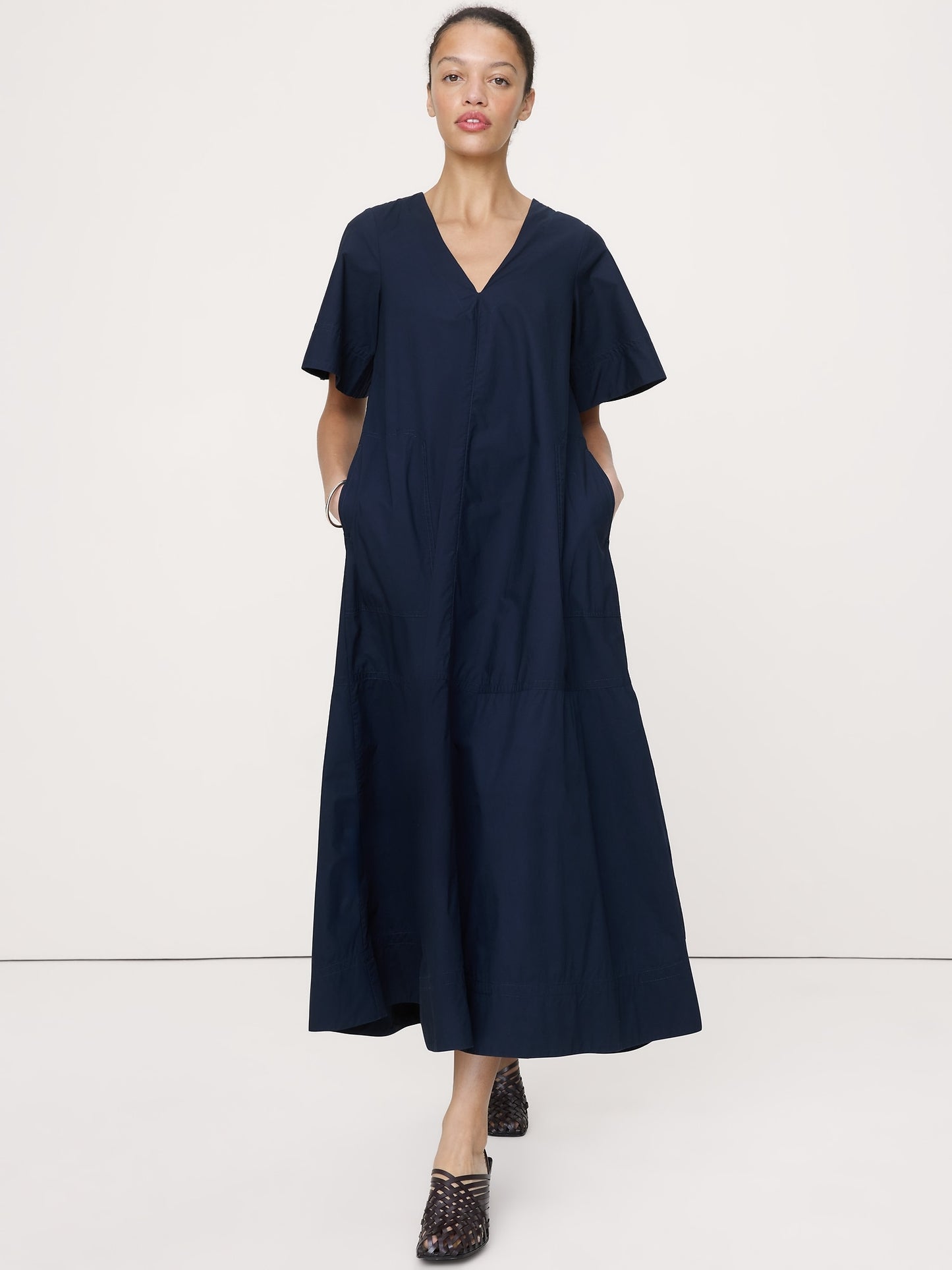 Cotton Poplin Trapeze Midi Dress