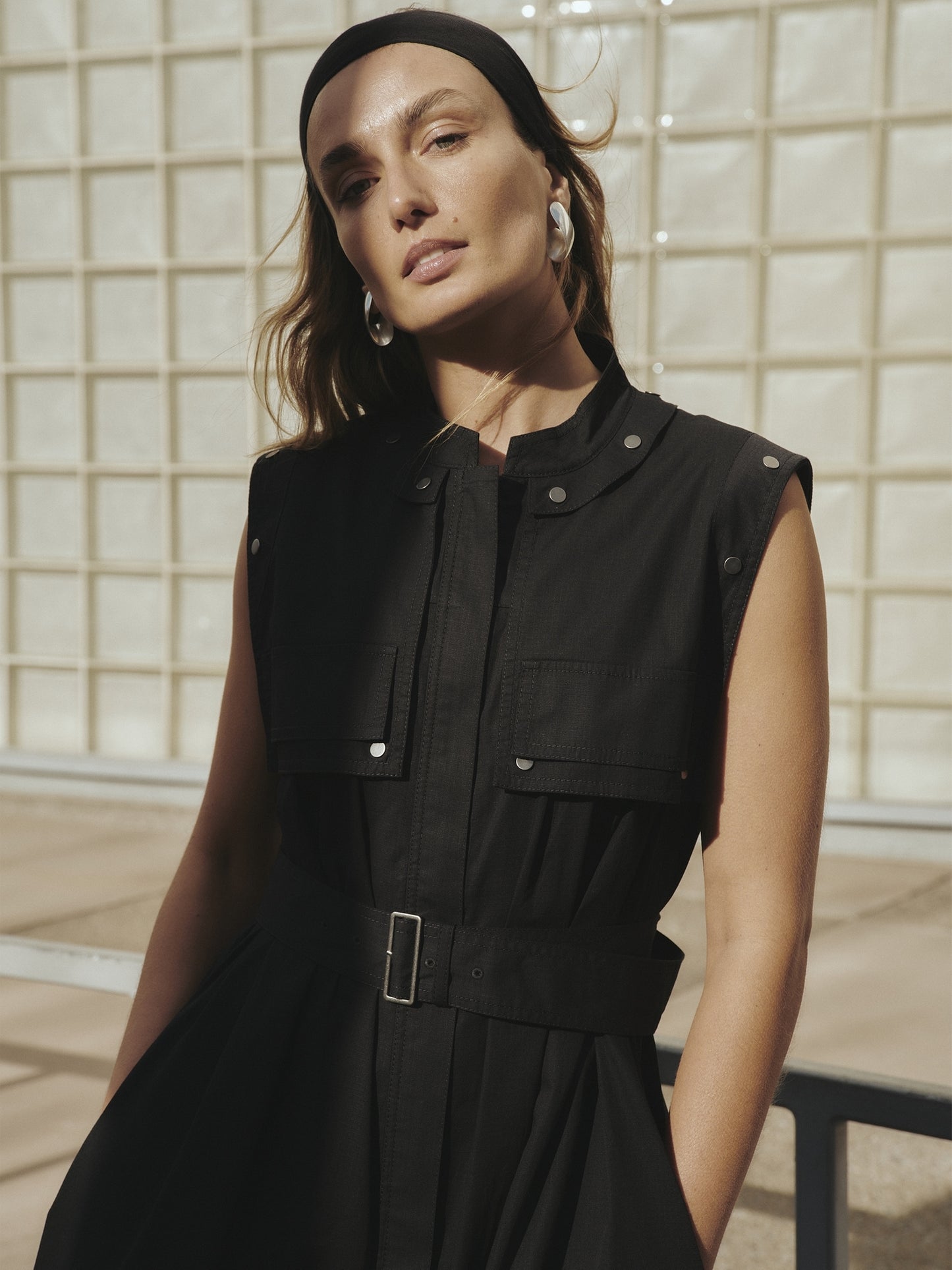 Stretch-Cotton Utility Maxi Dress