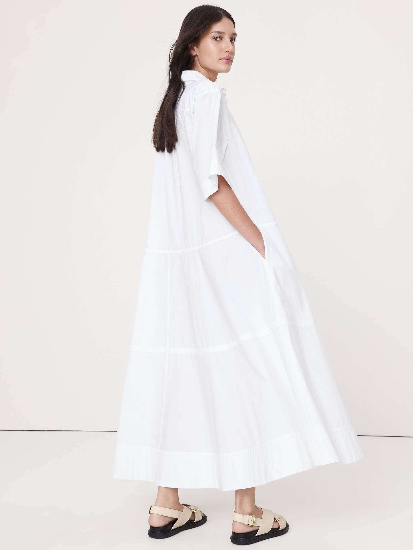 Cotton Poplin Trapeze Maxi Shirt Dress