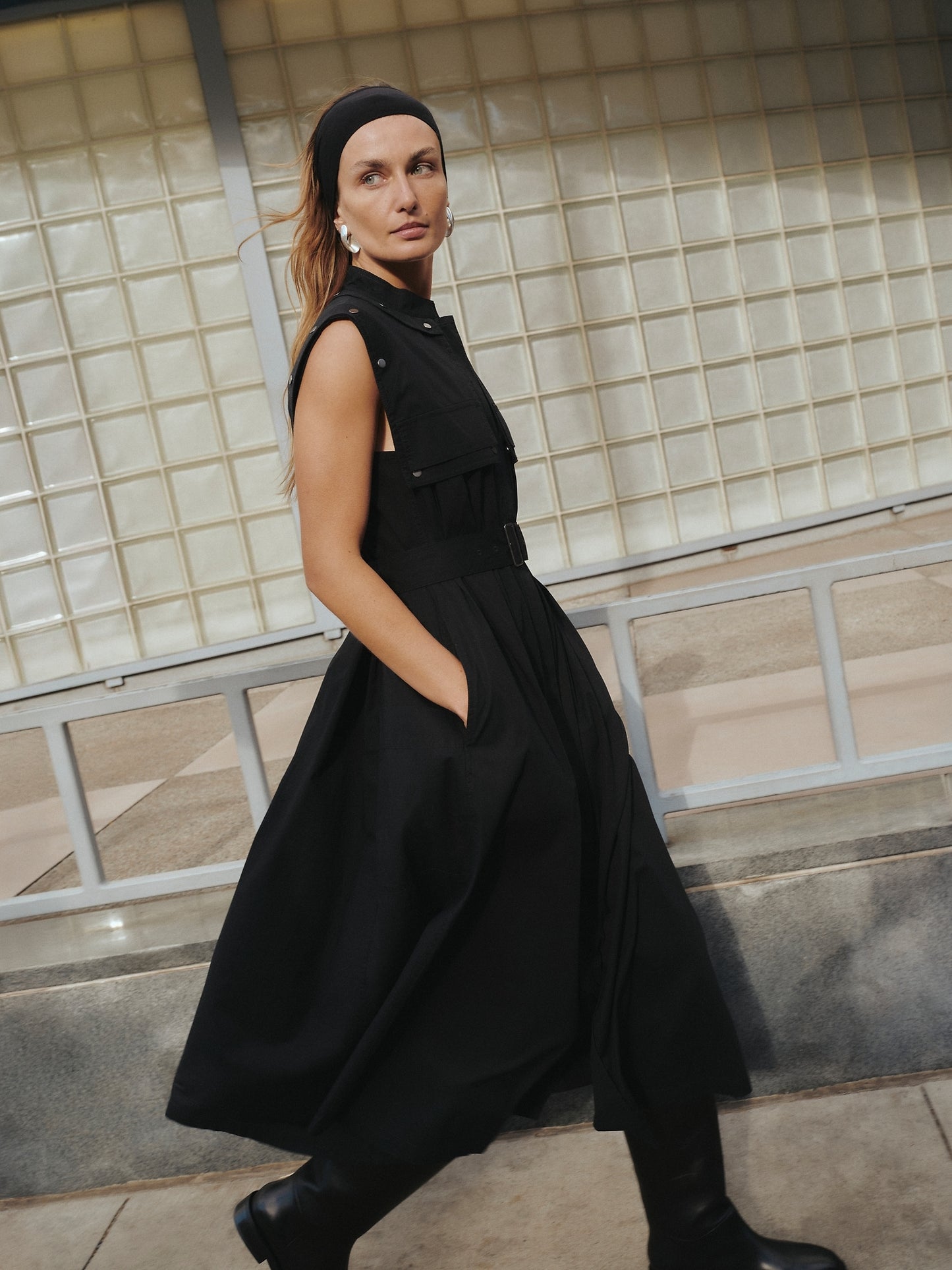 Stretch-Cotton Utility Maxi Dress