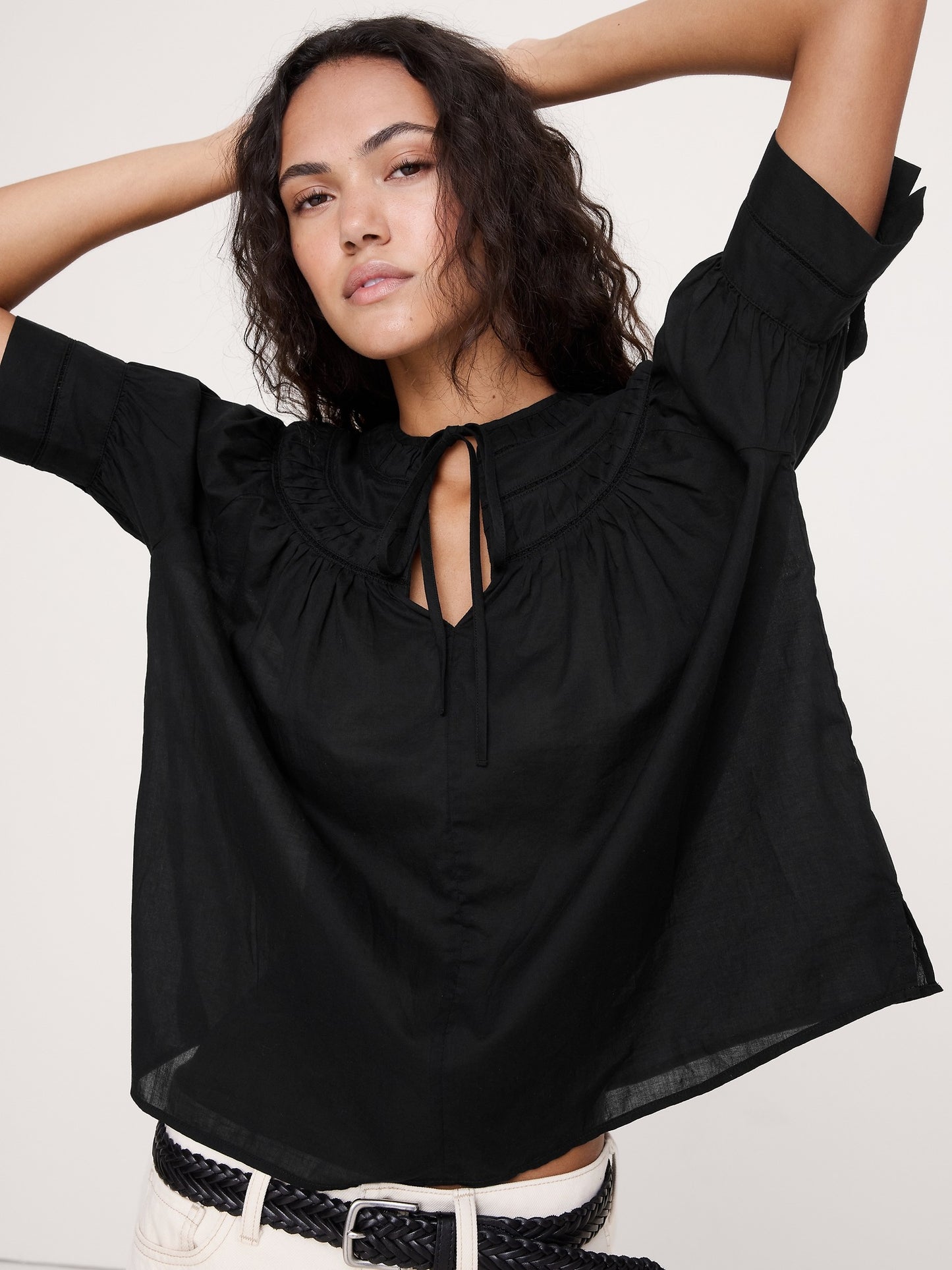 Lightweight Cotton Inset Lace Top