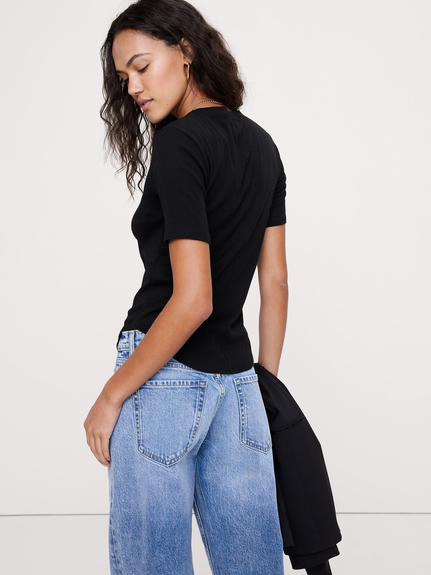 Airy Cotton Elbow-Sleeve T-Shirt