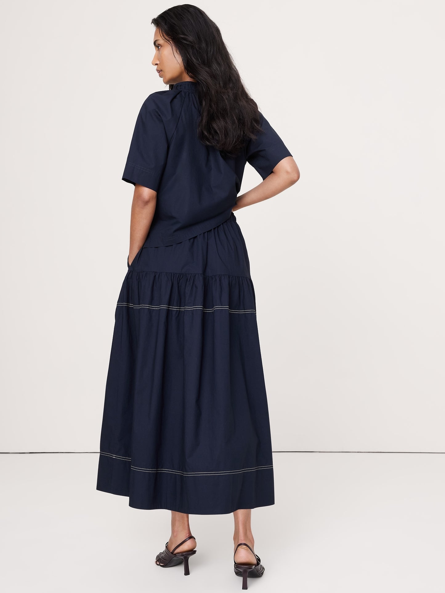 Cotton Poplin Tiered Maxi Skirt