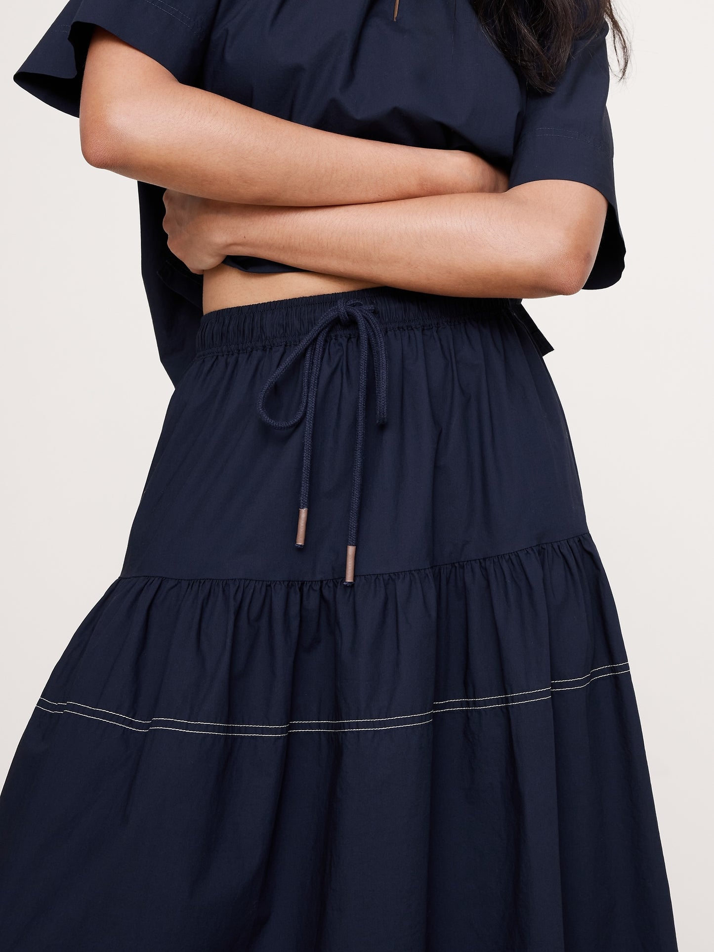 Cotton Poplin Tiered Maxi Skirt