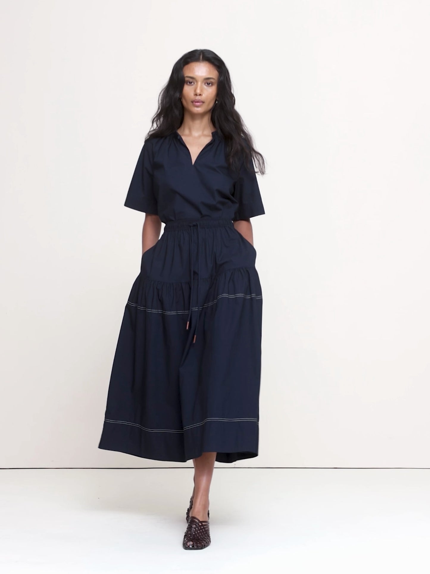 Cotton Poplin Tiered Maxi Skirt