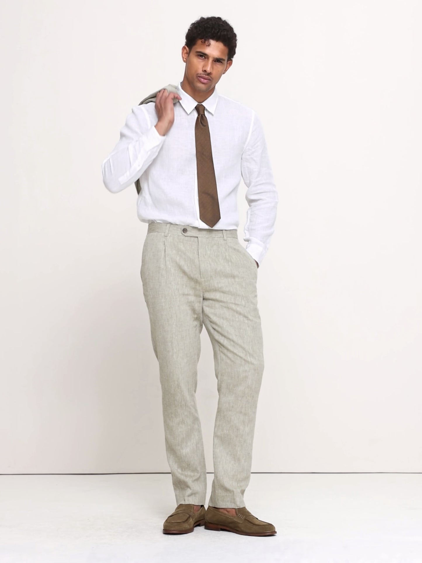 Green Linen-Cotton Suit Pant