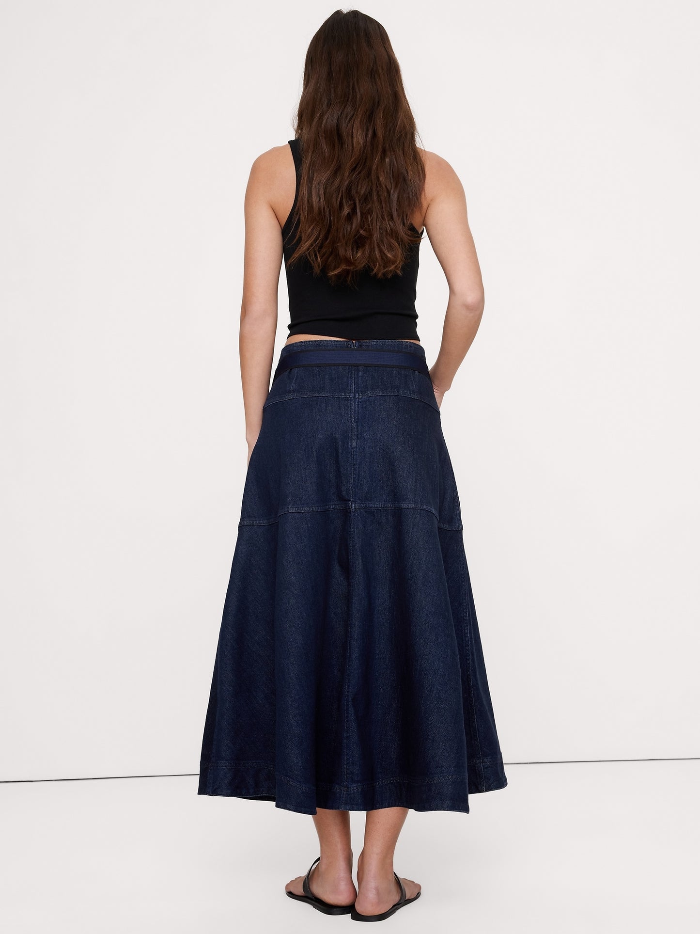 Denim Belted Maxi Skirt