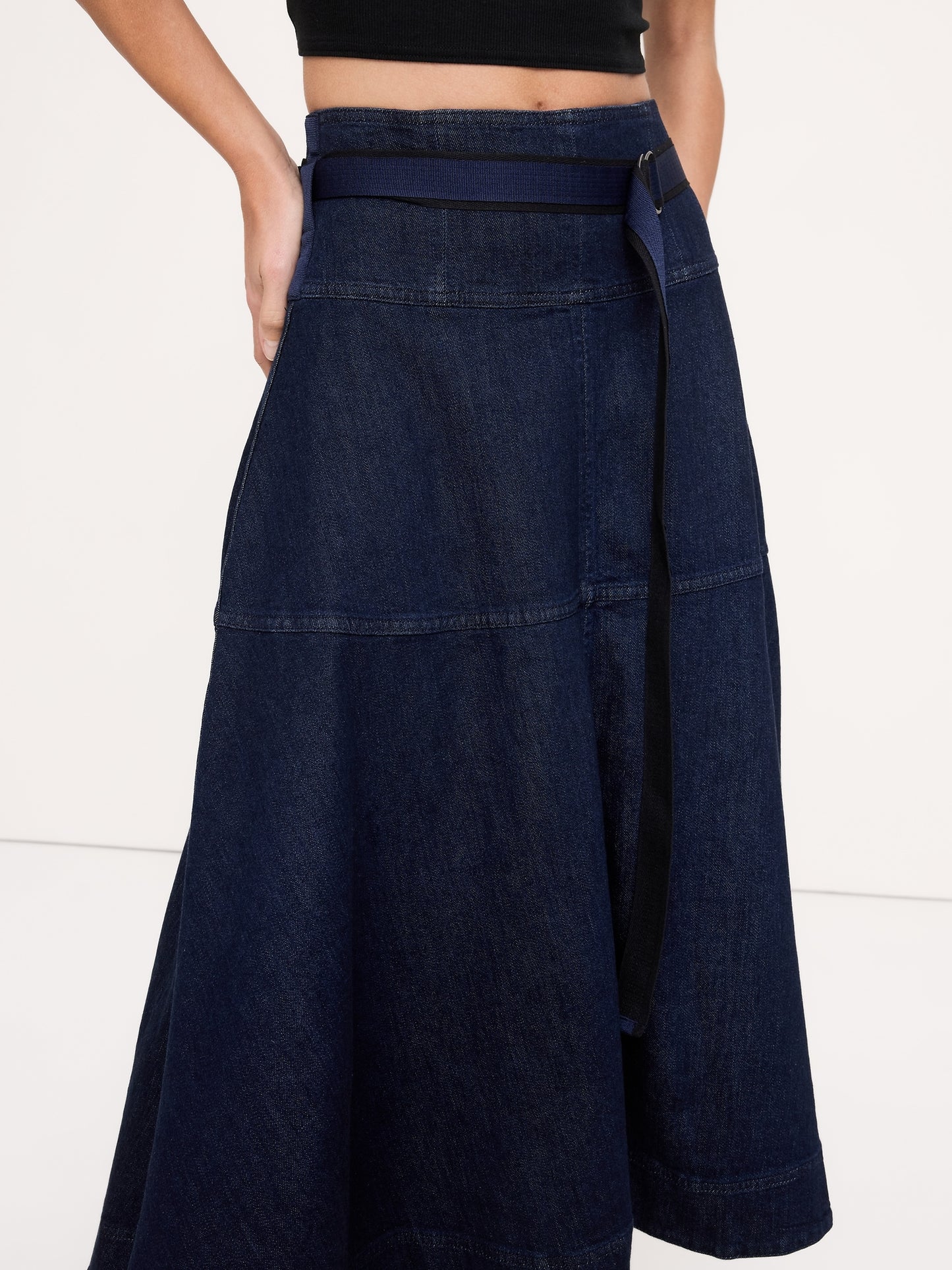 Denim Belted Maxi Skirt