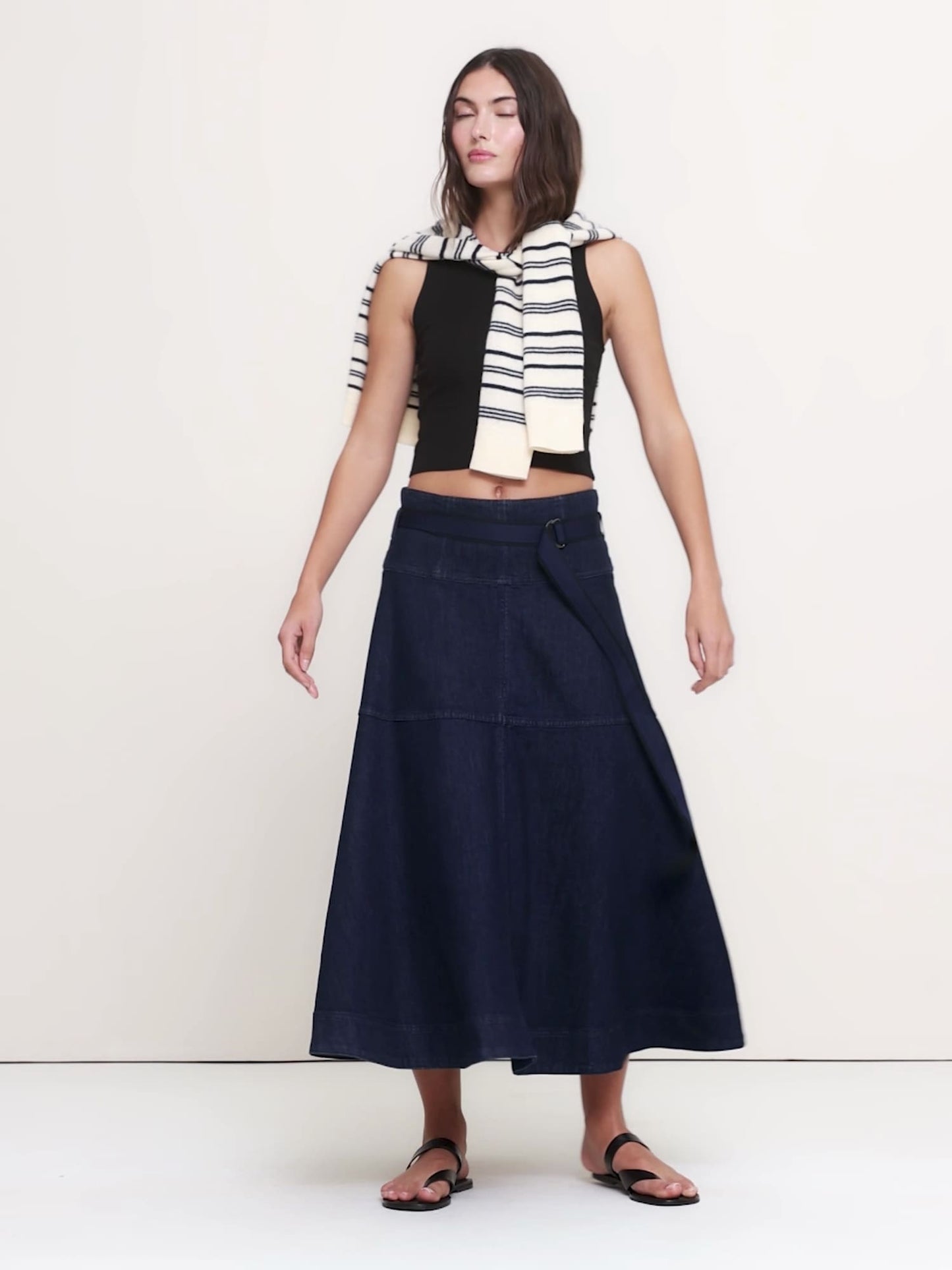 Denim Belted Maxi Skirt
