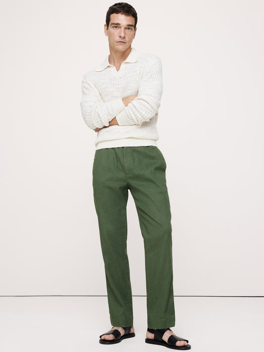 Straight Italian Linen-Cotton Pull-On Pant