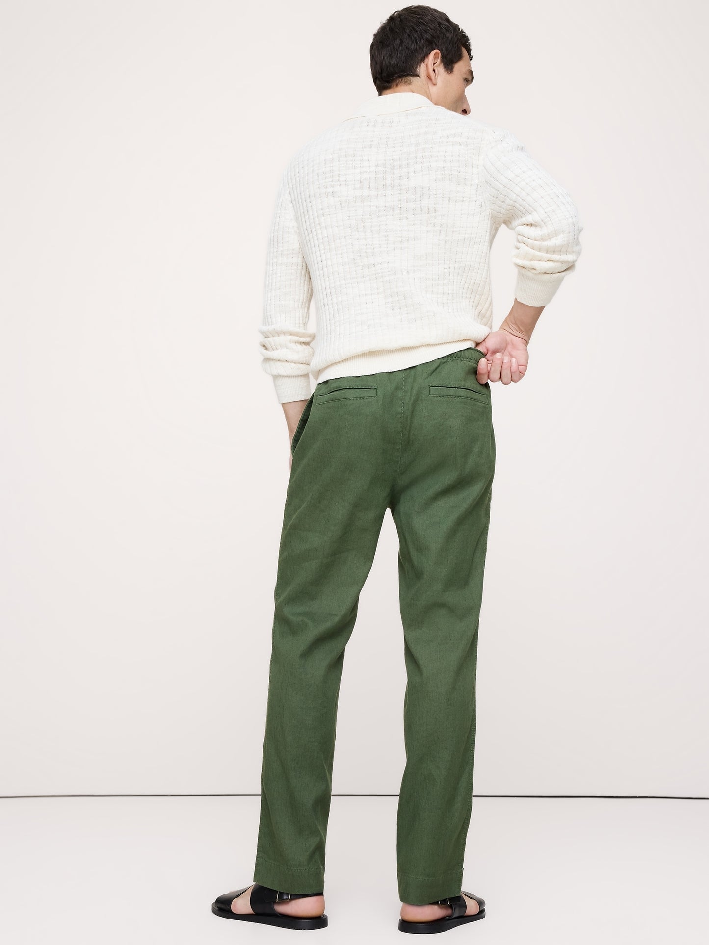 Straight Italian Linen-Cotton Pull-On Pant