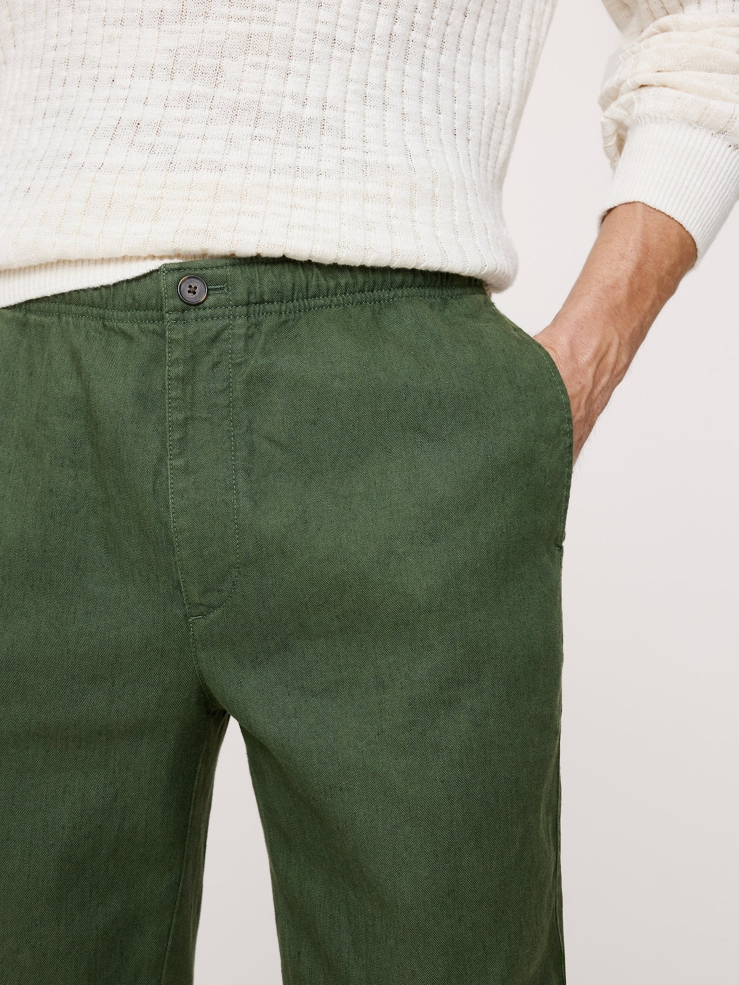 Straight Italian Linen-Cotton Pull-On Pant