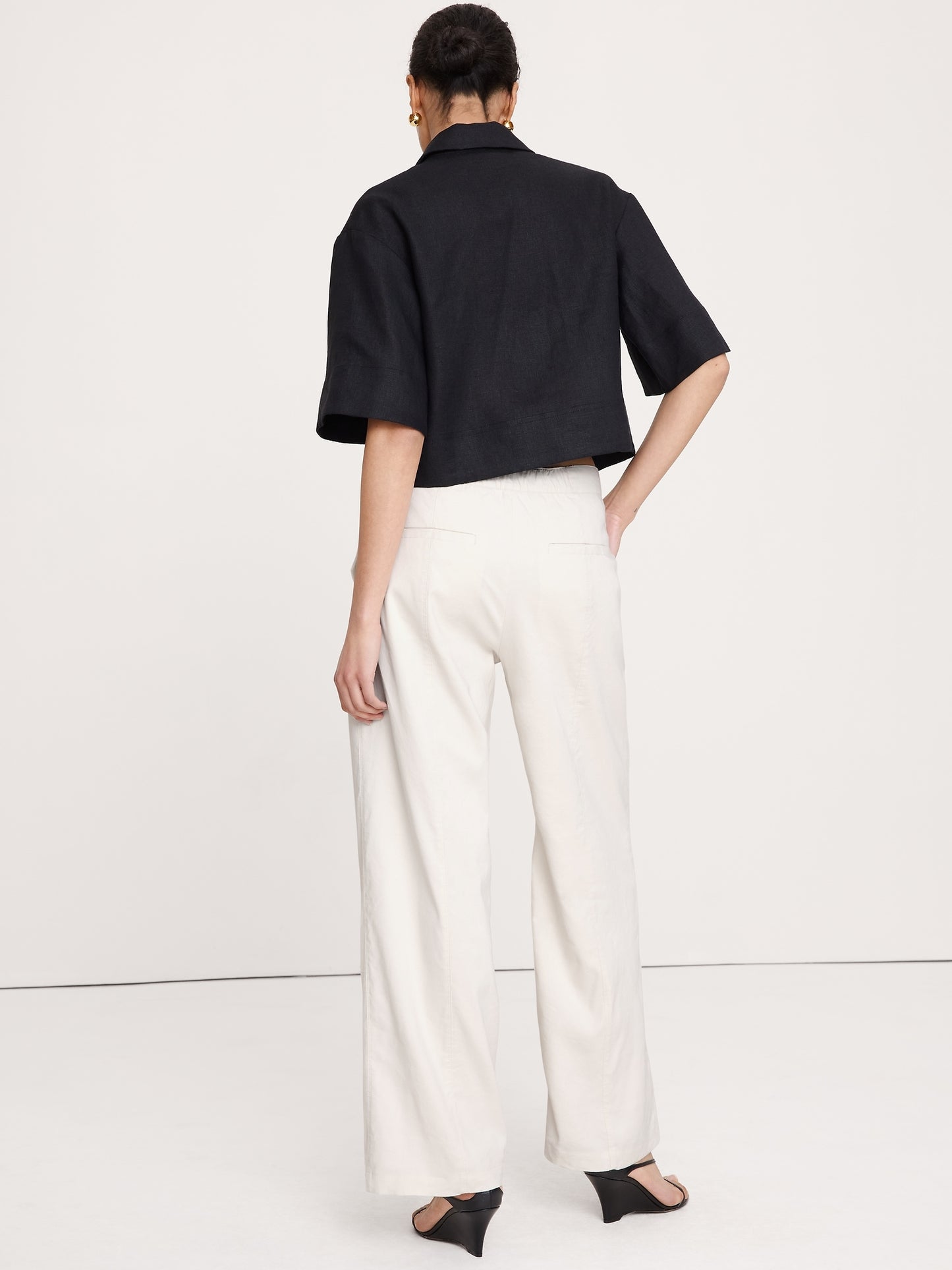 High-Rise Straight Utility Pant in Stretch Linen-Viscose