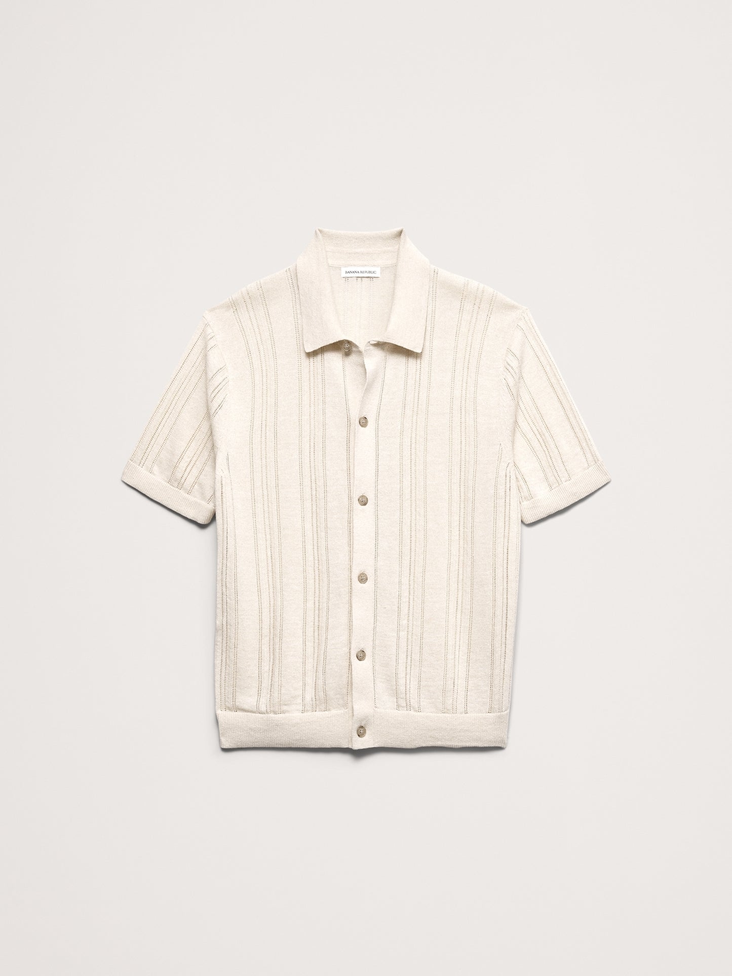 Pointelle Linen-Cotton Polo Cardigan