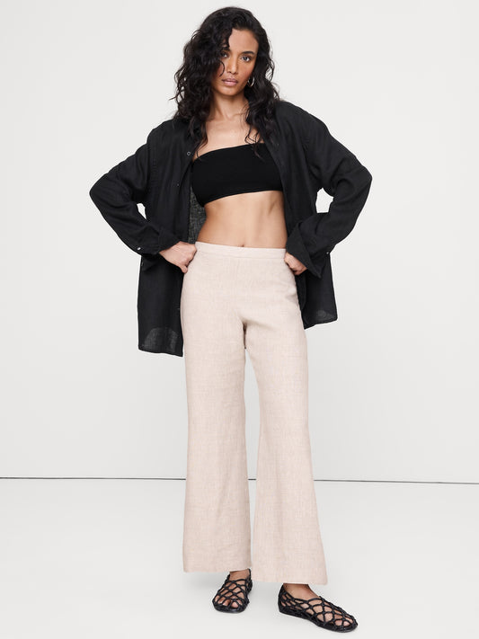 Mid-Rise Kick-Flare Linen Ankle Pant