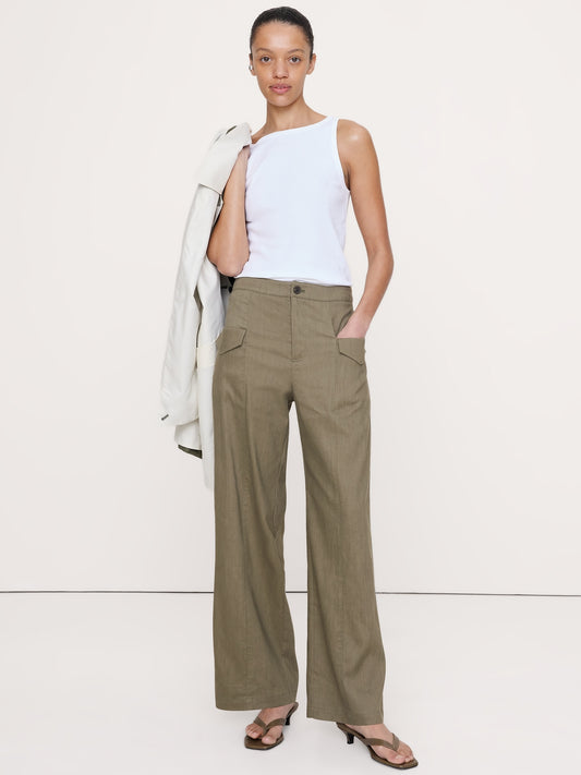 High-Rise Straight Utility Pant in Stretch Linen-Viscose
