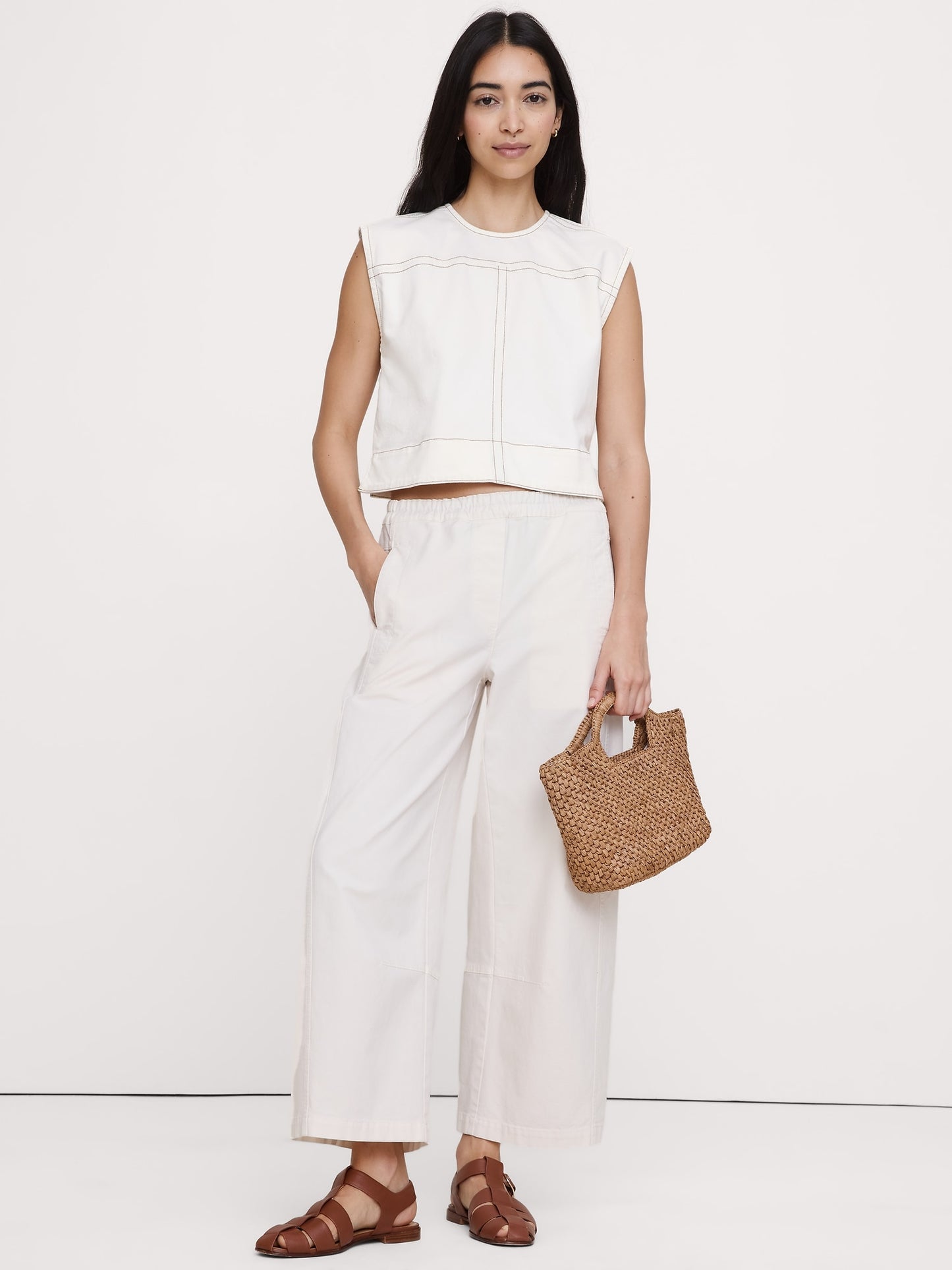 Top-Stitched Denim Top