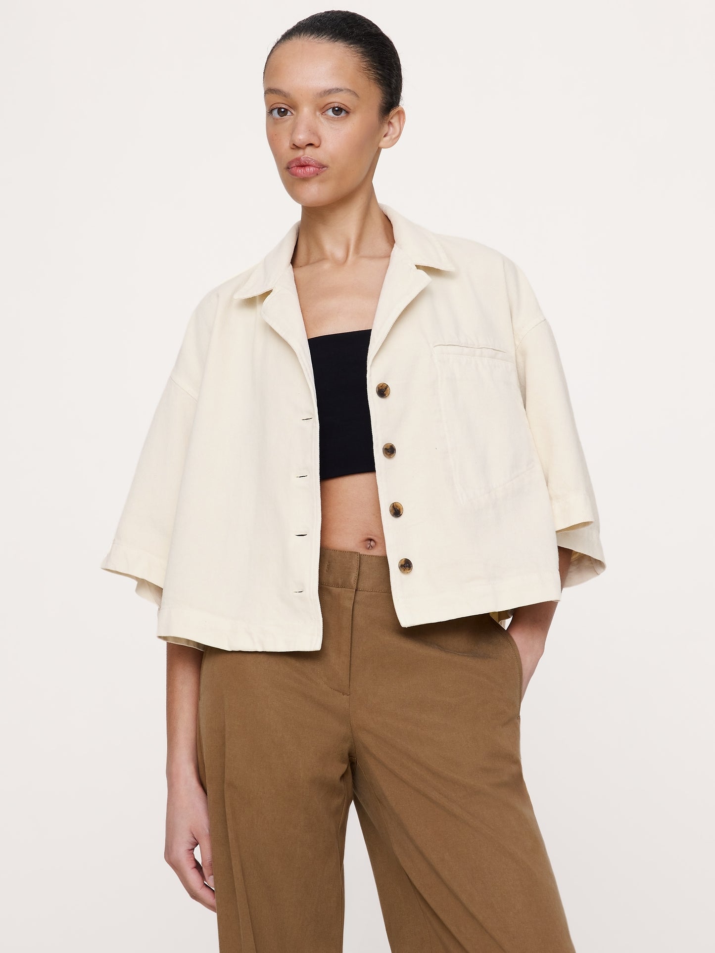 Boxy Crop Denim Shirt