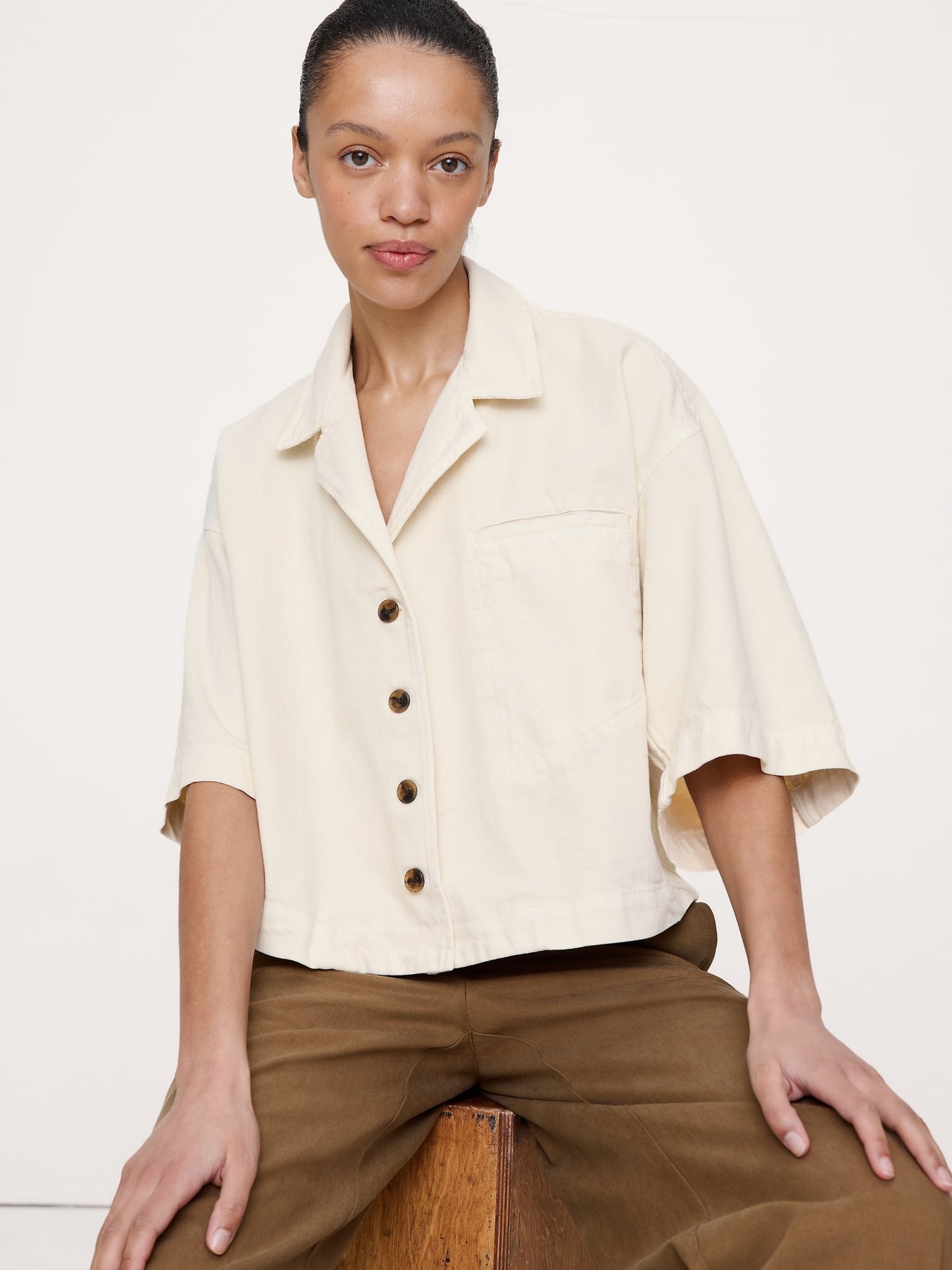 Boxy Crop Denim Shirt