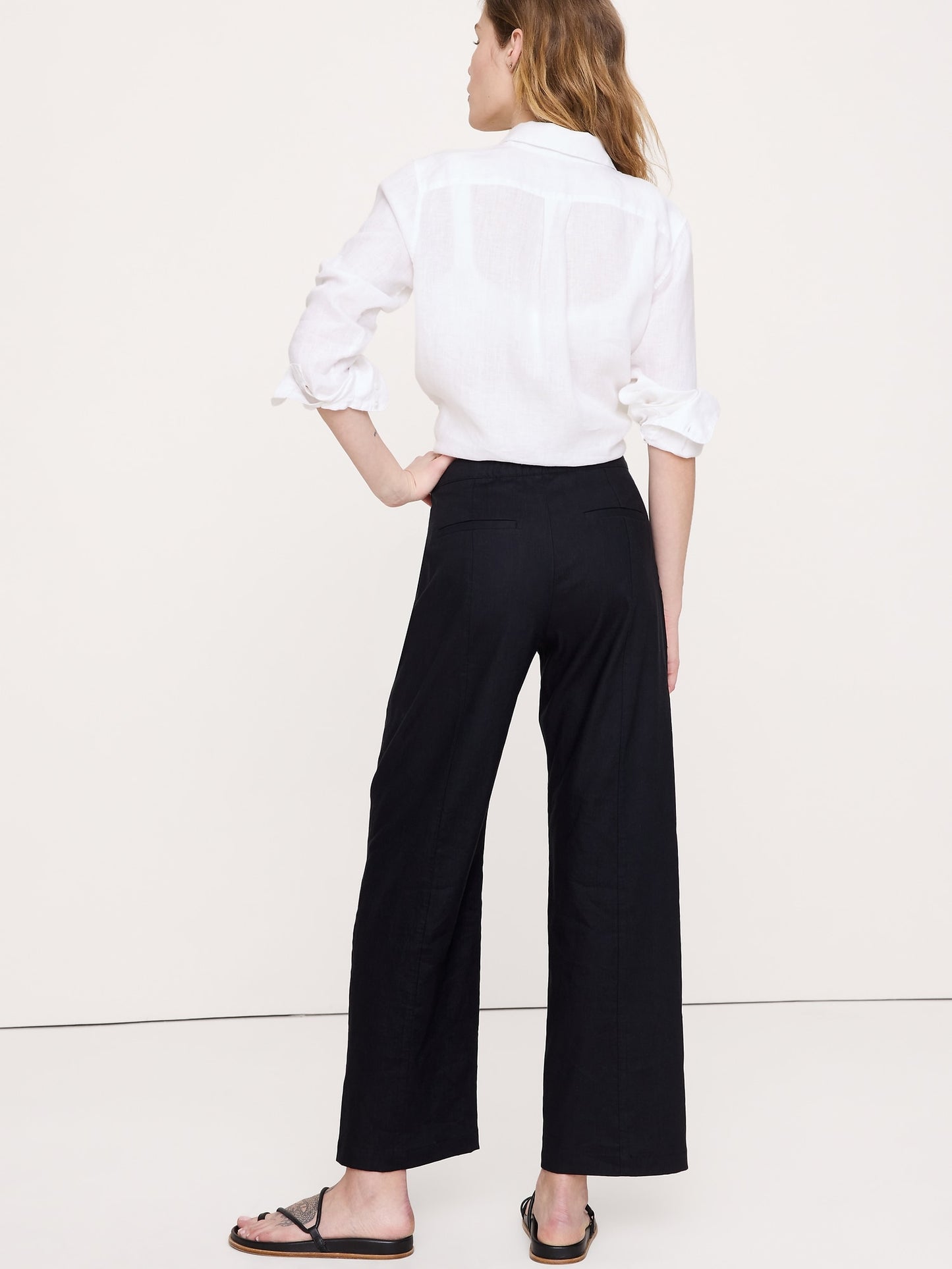 High-Rise Straight Utility Pant in Stretch Linen-Viscose