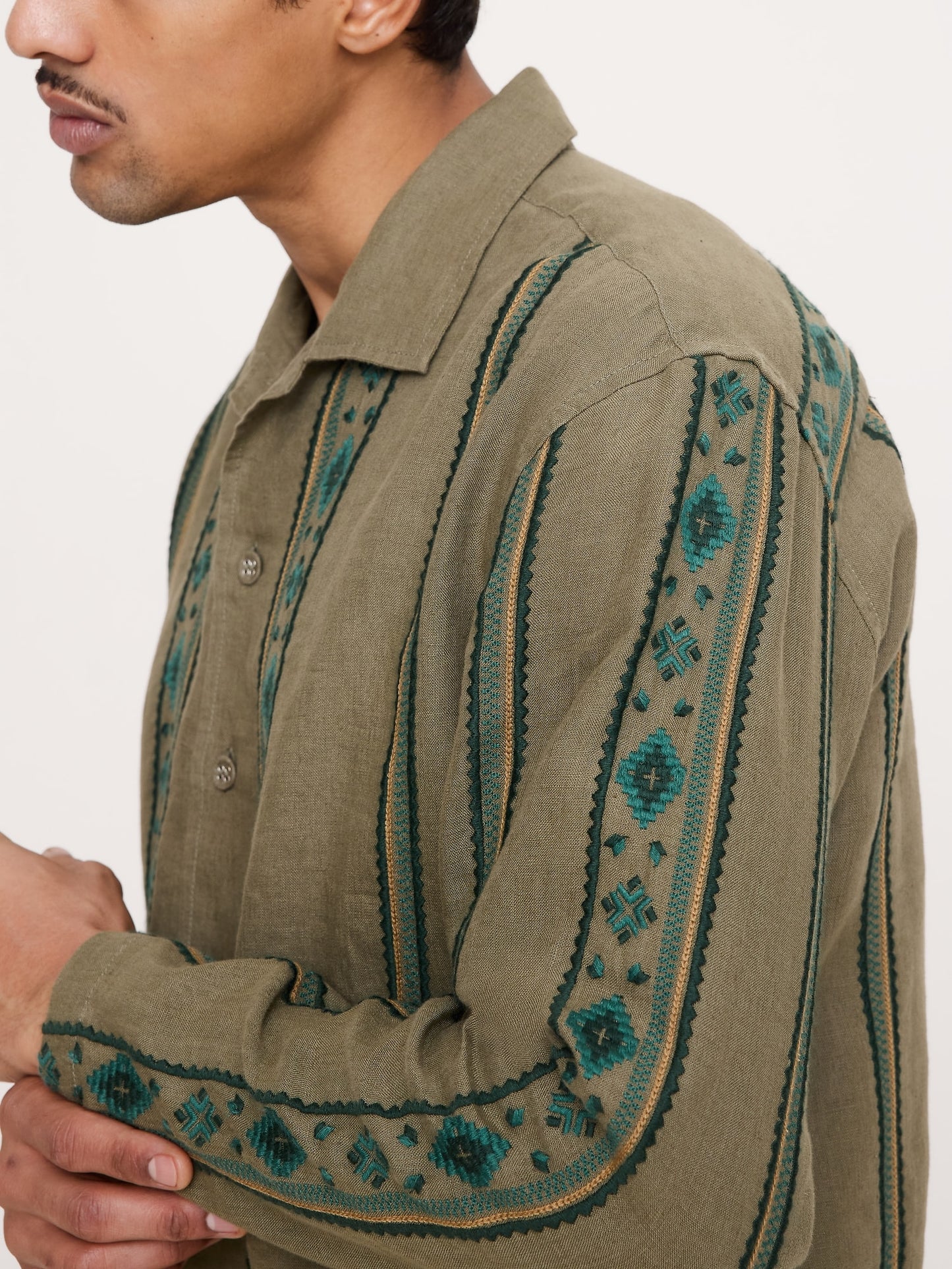 Relaxed-Fit Embroidered Linen Long-Sleeve Resort Shirt