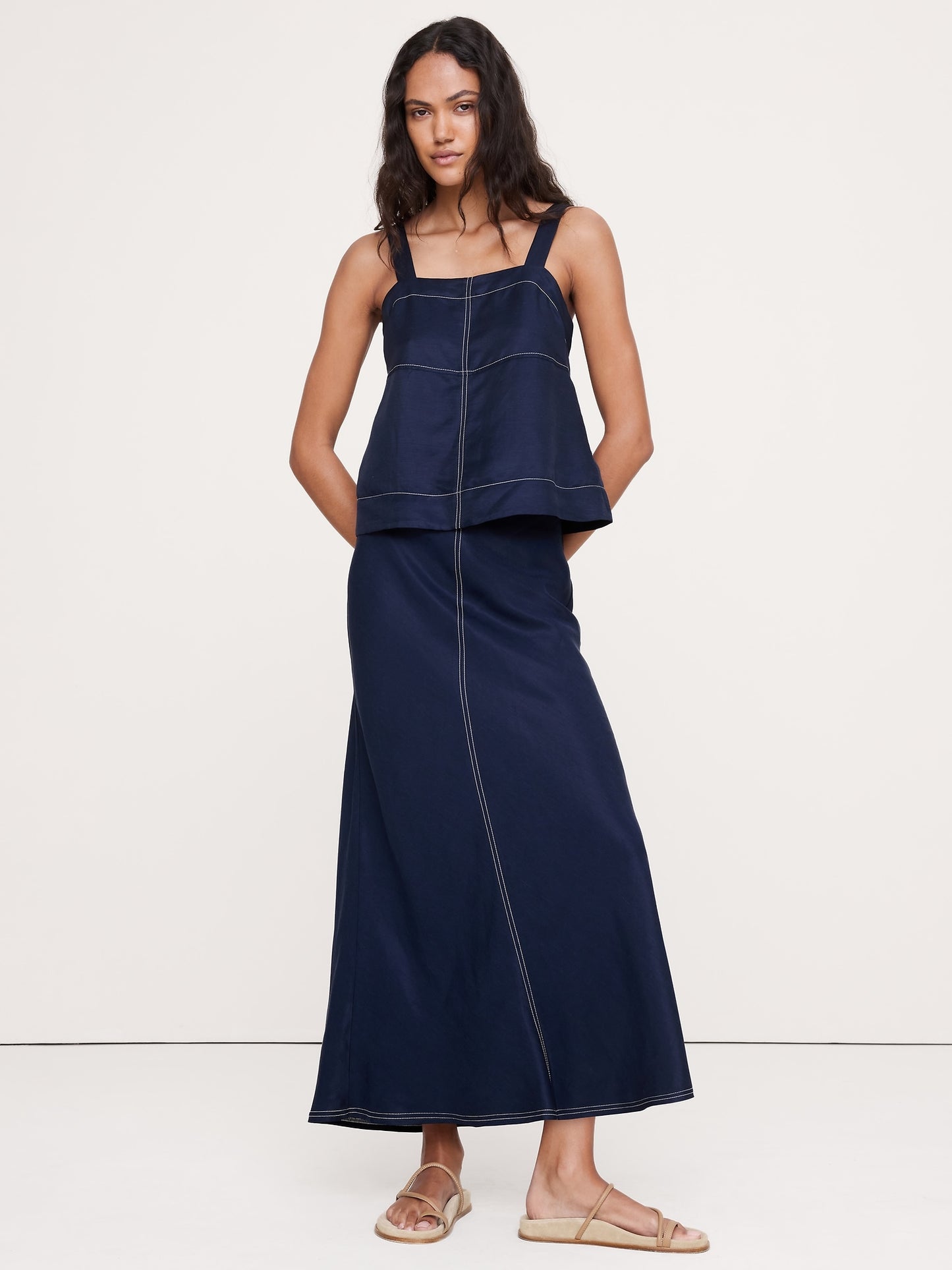Viscose-Linen Bias-Cut Maxi Skirt
