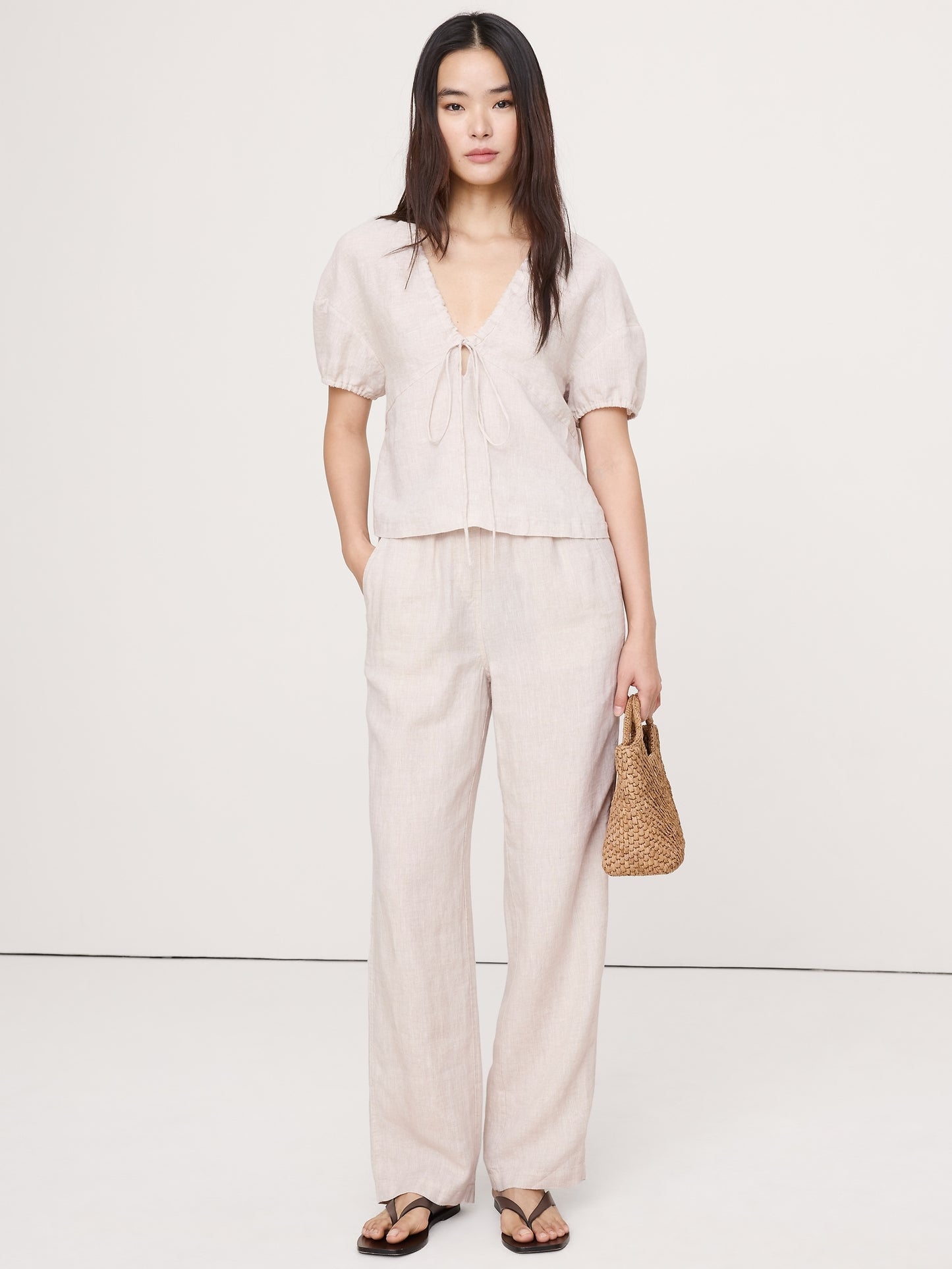 The Getaway Straight-Leg Pull-On Pant in Linen