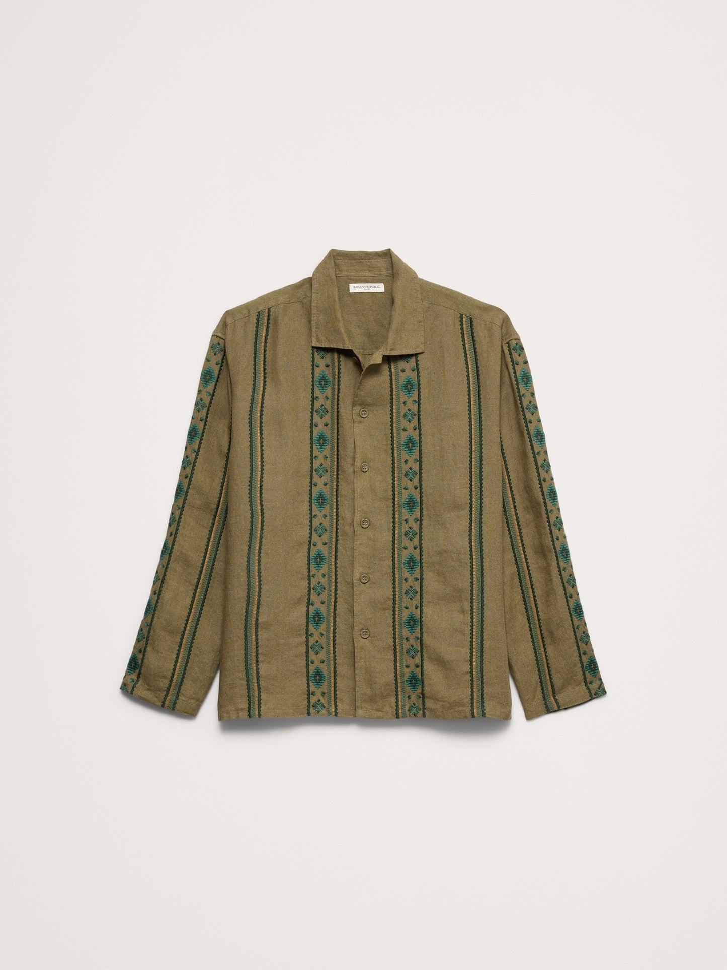 Relaxed-Fit Embroidered Linen Long-Sleeve Resort Shirt