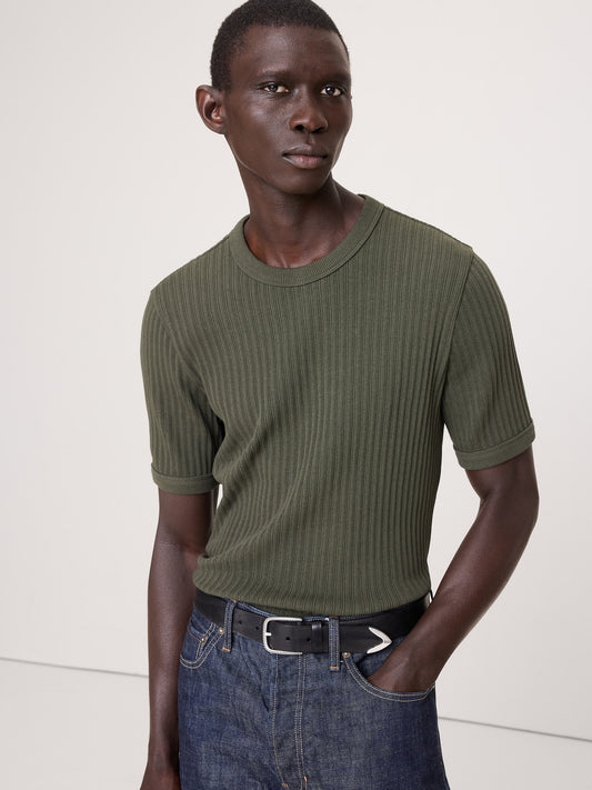 Ribbed Stretch-Cotton Crew-Neck T-Shirt