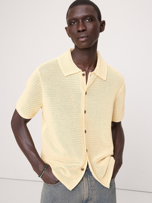Cotton Mesh Polo Cardigan