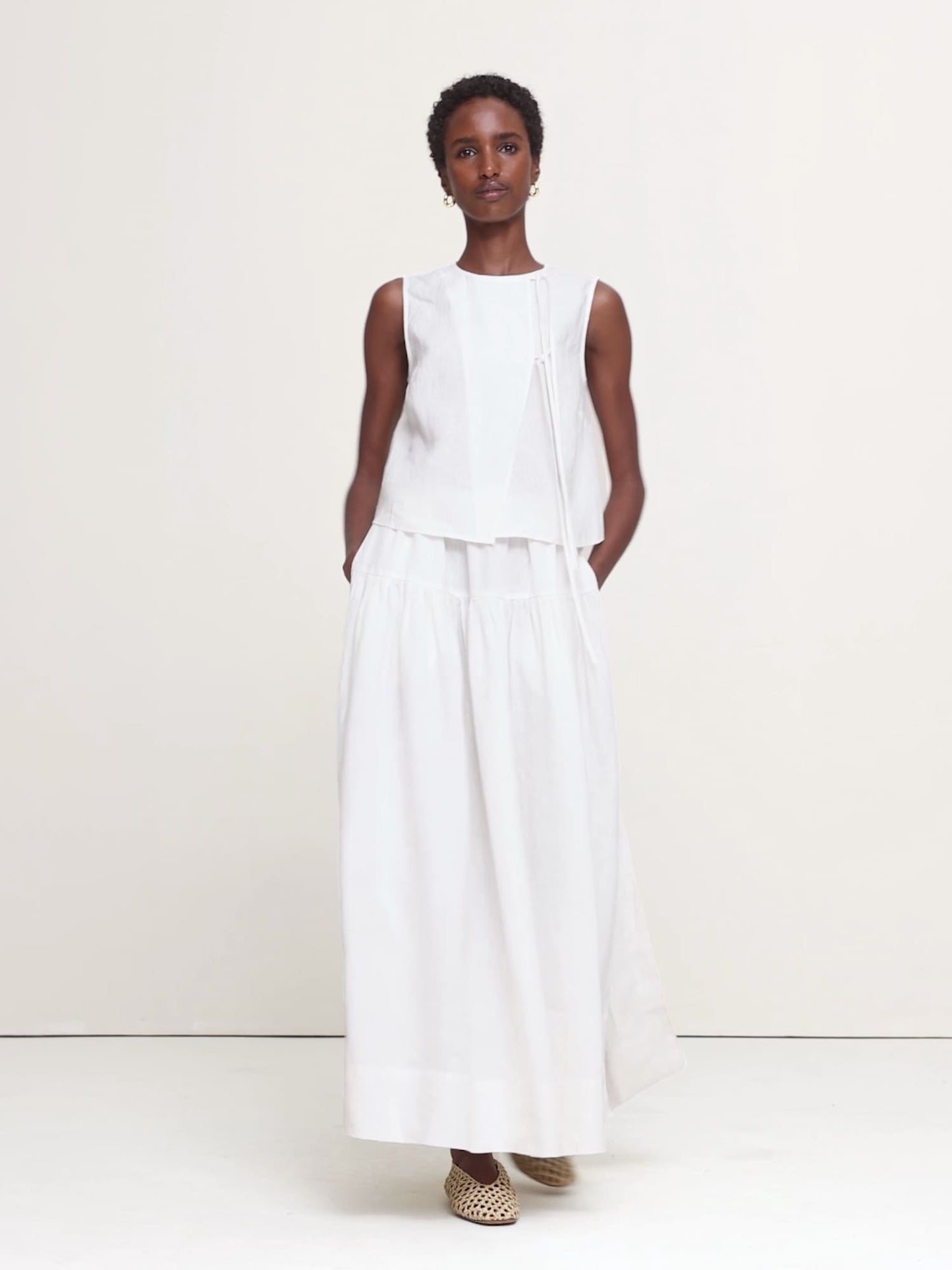 Linen Tiered Tie-Side Maxi Skirt