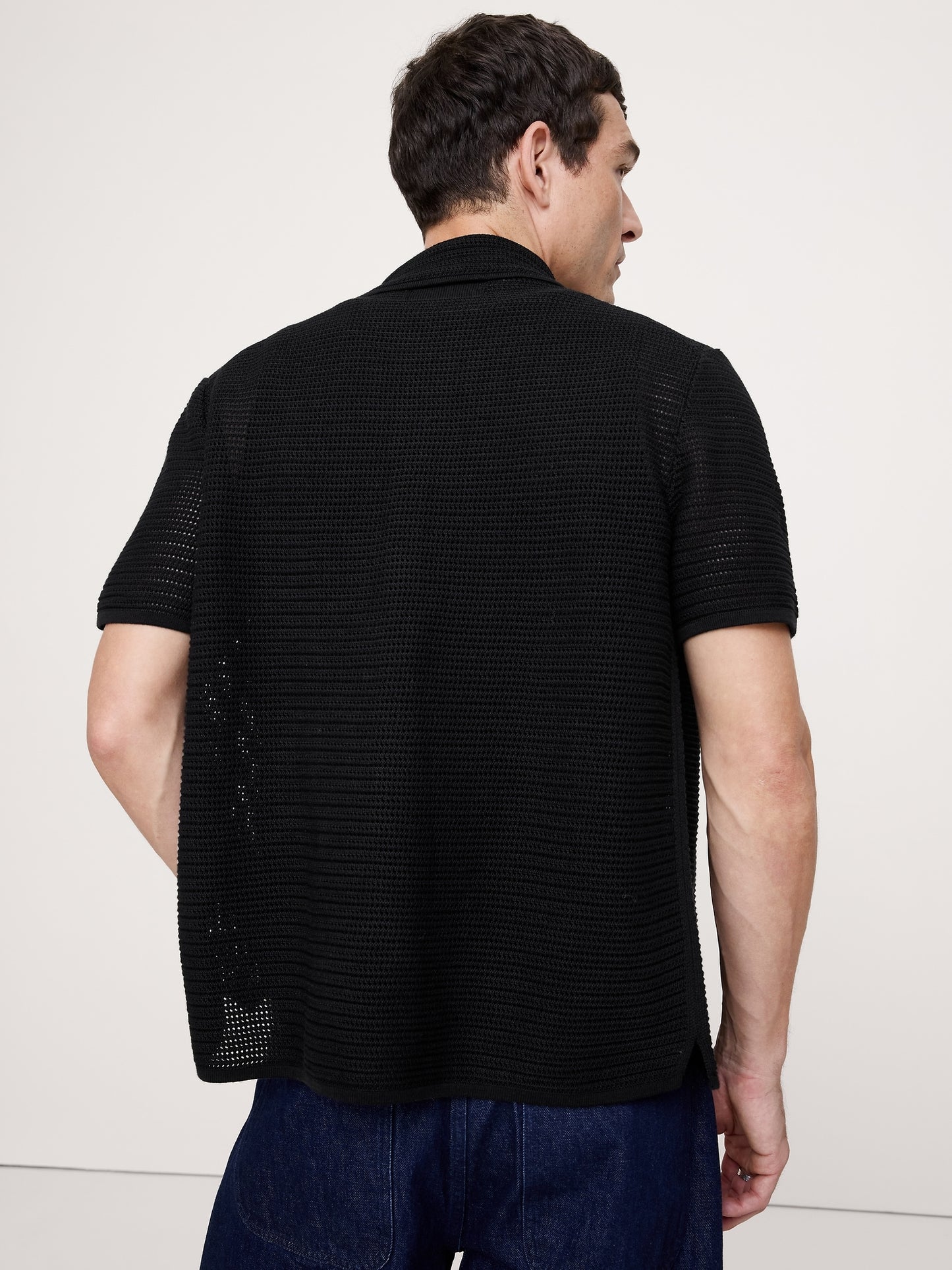 Cotton Mesh Polo Cardigan