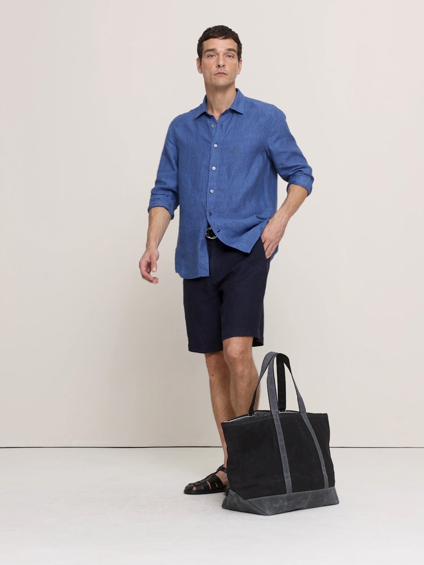Standard-Fit Textured Linen-Cotton Shirt