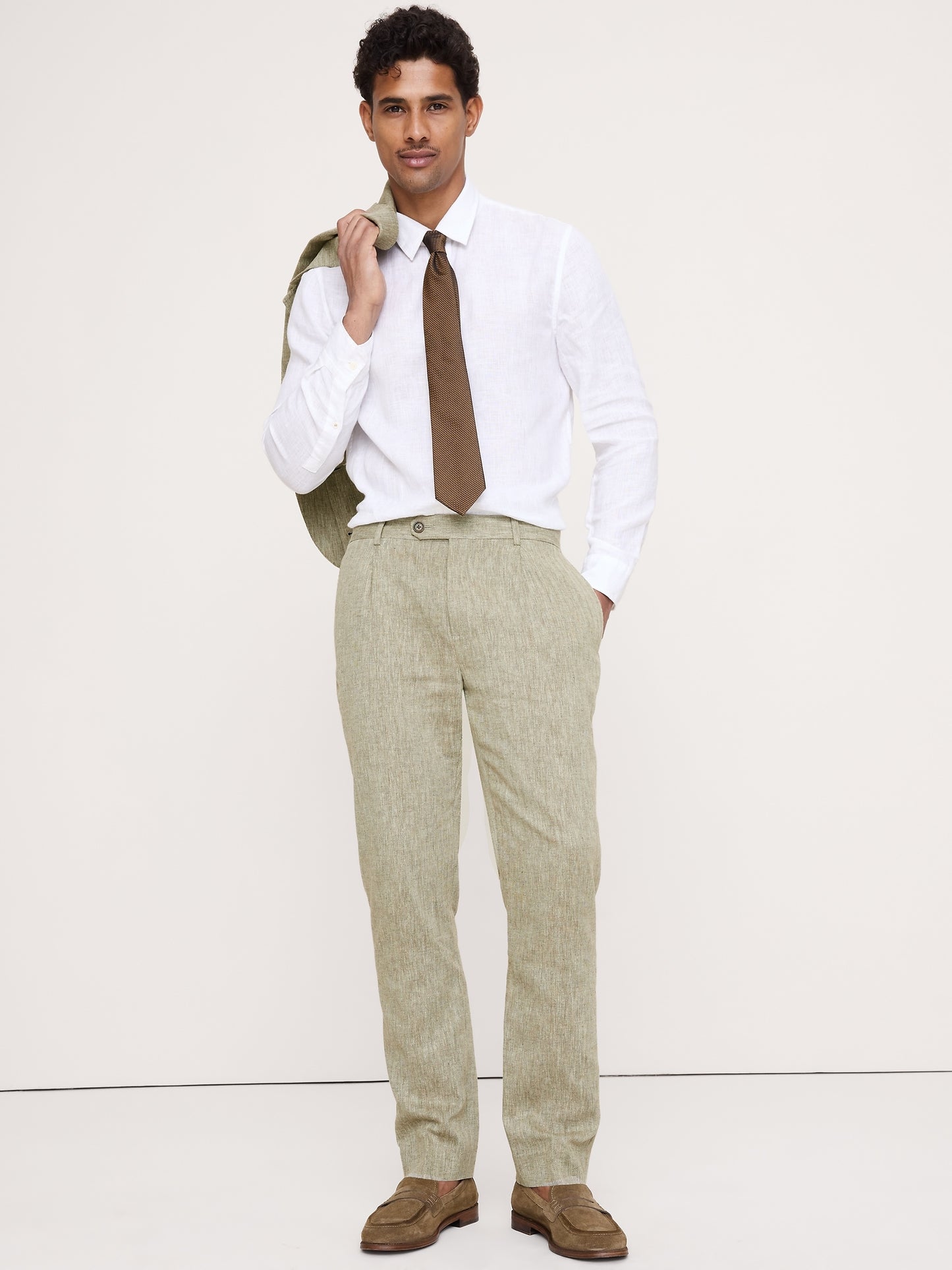 Green Linen-Cotton Suit Pant