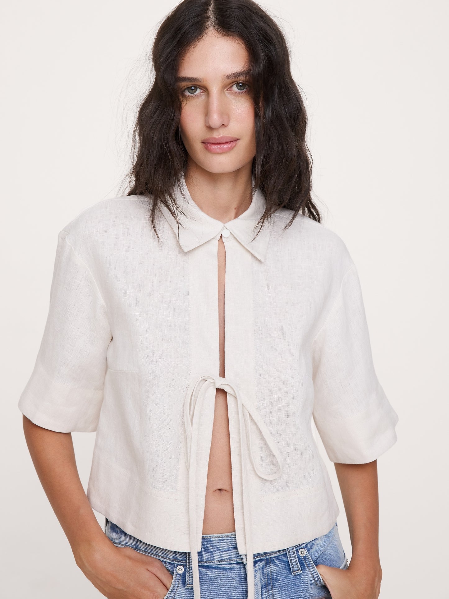 Linen Tie-Front Shirt