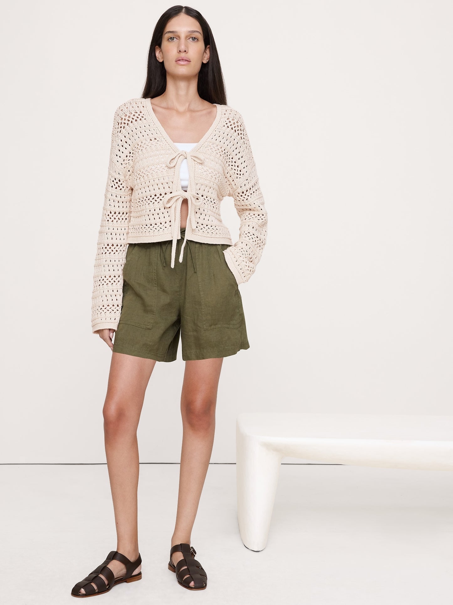 Coastal Cotton Crochet Tie-Front Cardigan
