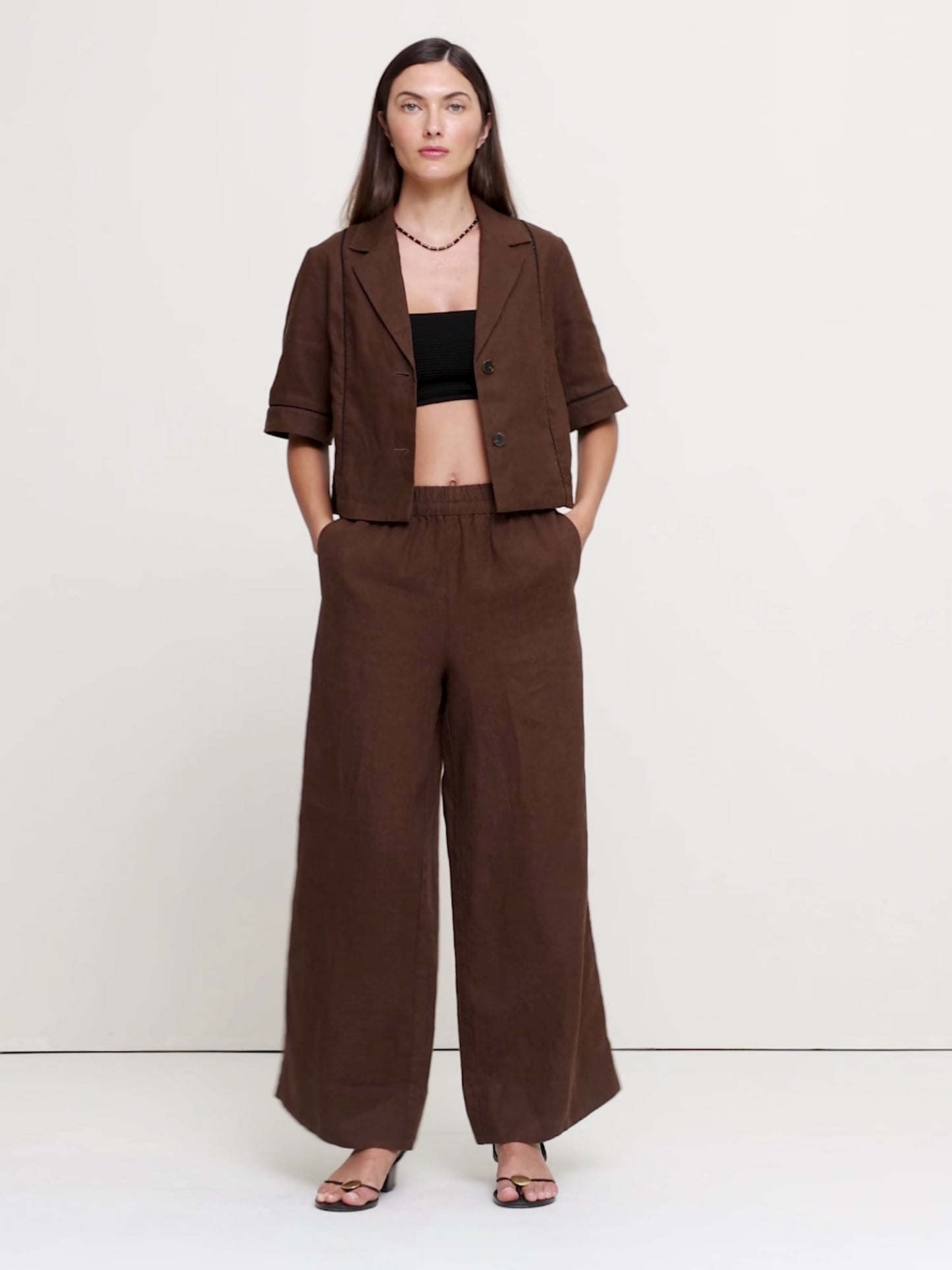 Linen Short-Sleeve Blazer Top
