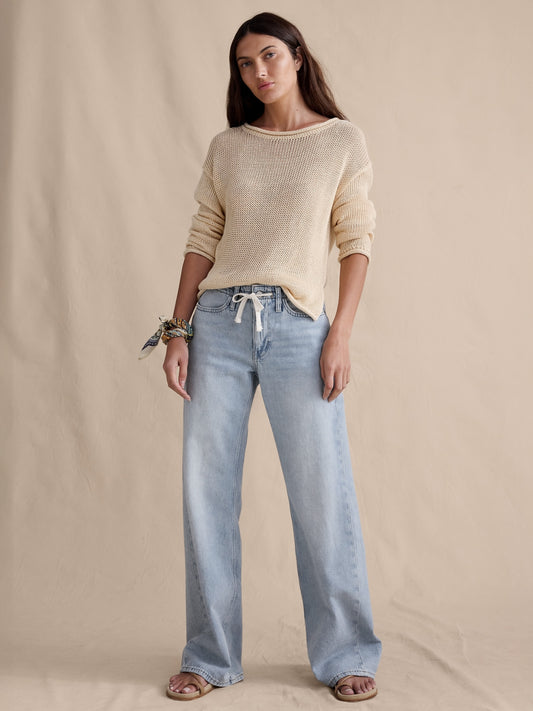 Mid-Rise Wide-Leg Drawstring Jean