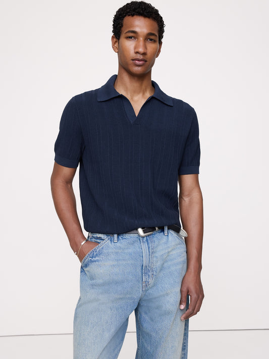 Textured Cotton Stripe Sweater Polo