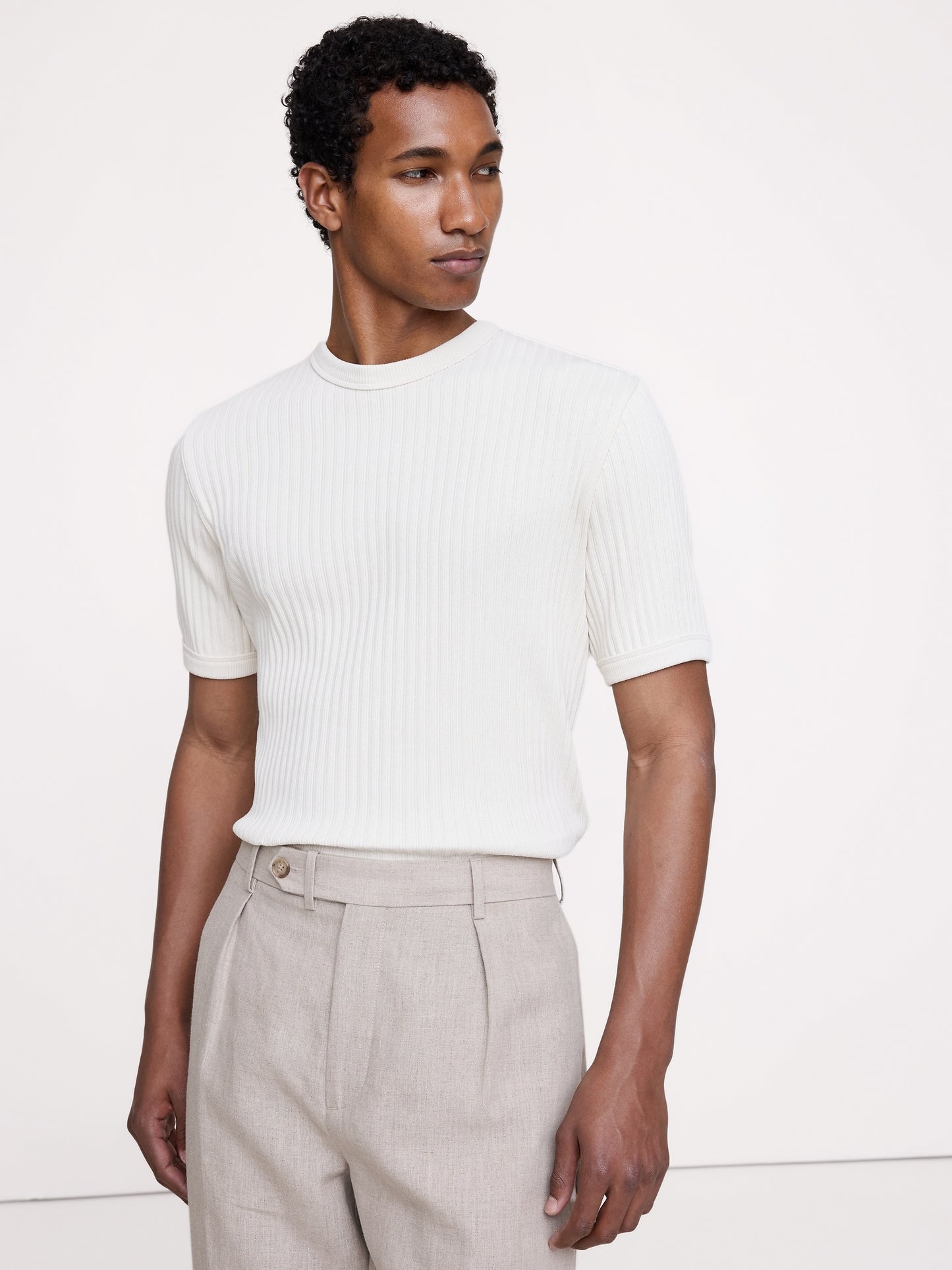 Ribbed Stretch-Cotton Crew-Neck T-Shirt