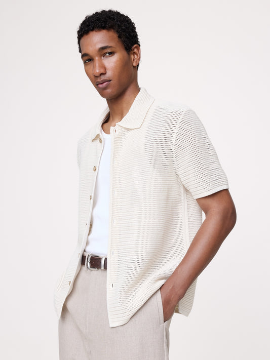 Cotton Mesh Polo Cardigan