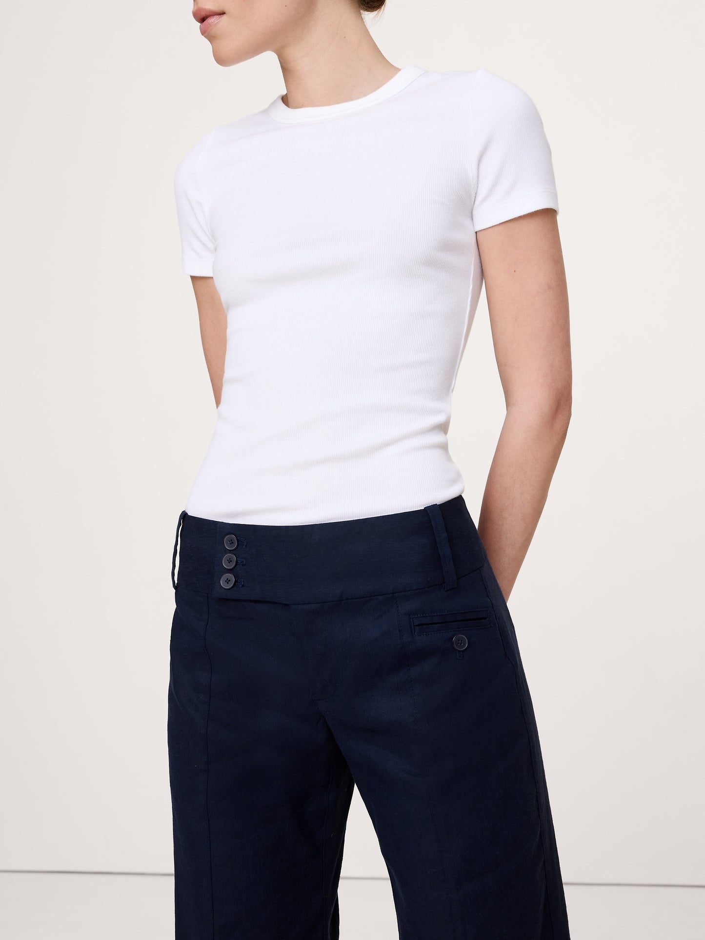 Low-Rise Wide-Leg Stretch Linen-Viscose Pant